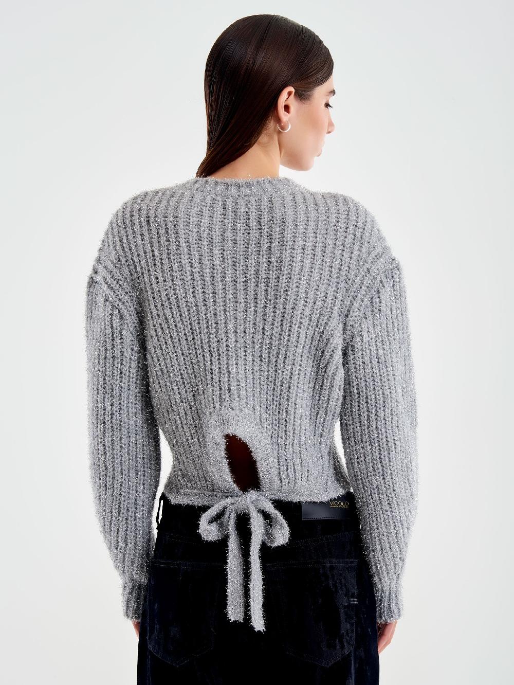 Vicolo Pullover Lurex con Laccio Dietro Grigio Acquista Ora
