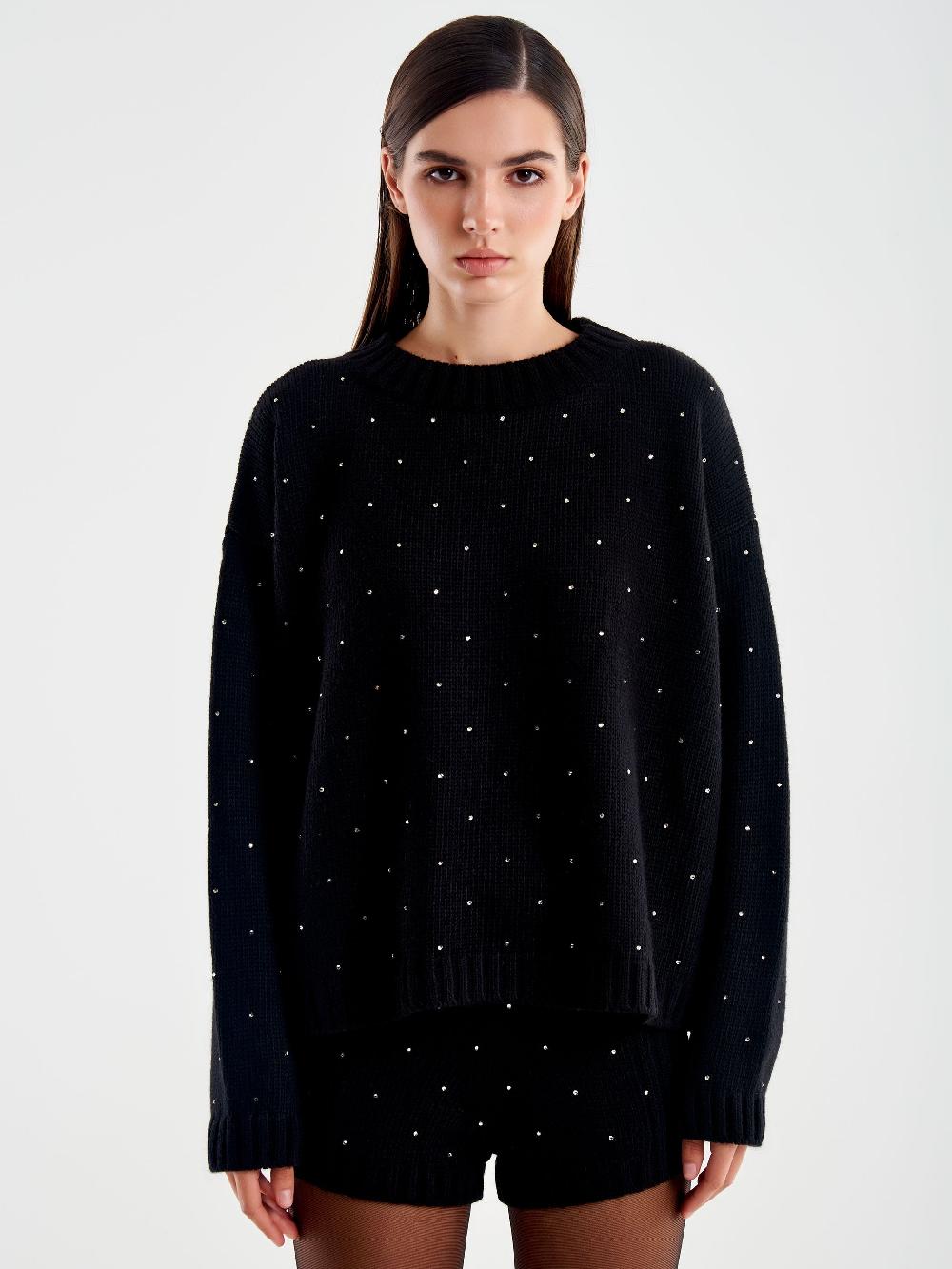 Vicolo Pullover Girocollo con Strass Nero Fino Al -60%