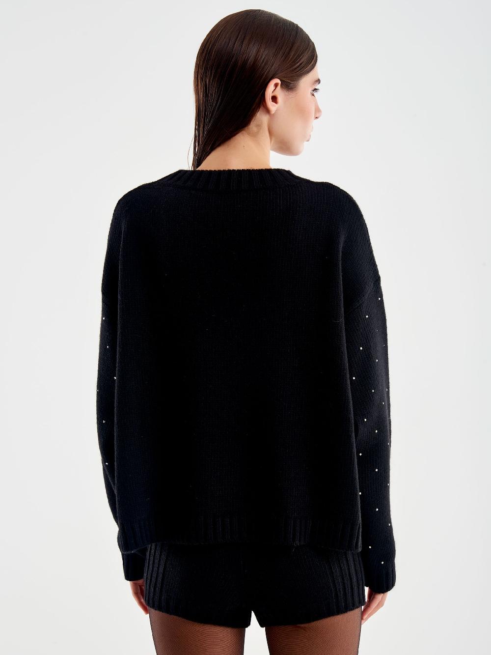 Vicolo Pullover Girocollo con Strass Nero Fino Al -60%