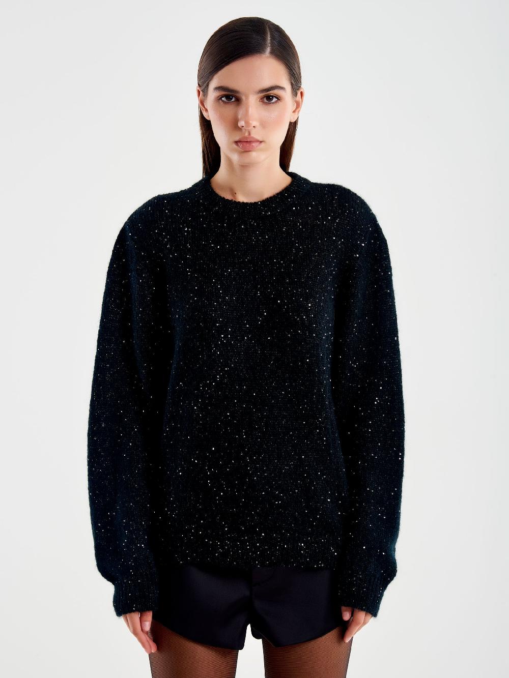Vicolo Pull Girocollo con Bottoni Retro e Strass Nero Shopping Online