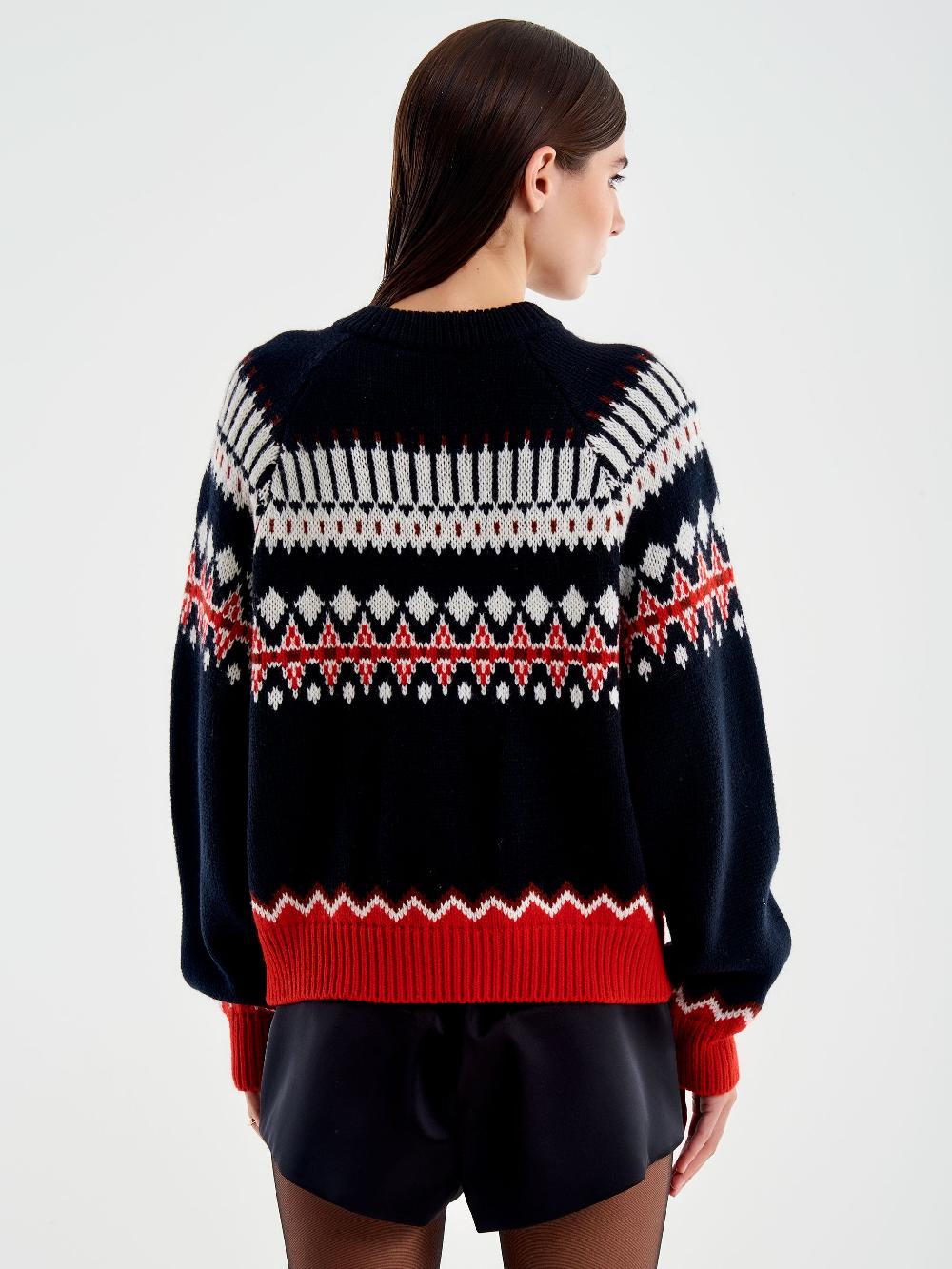 Vicolo Cardigan con Tasche Motivo Jaquard Nero Sottocosto