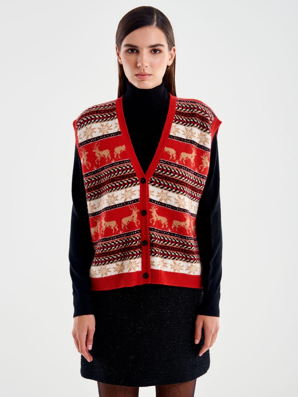Vicolo Cardigan scollo a V Motivo Atzeco Rosso Outlet