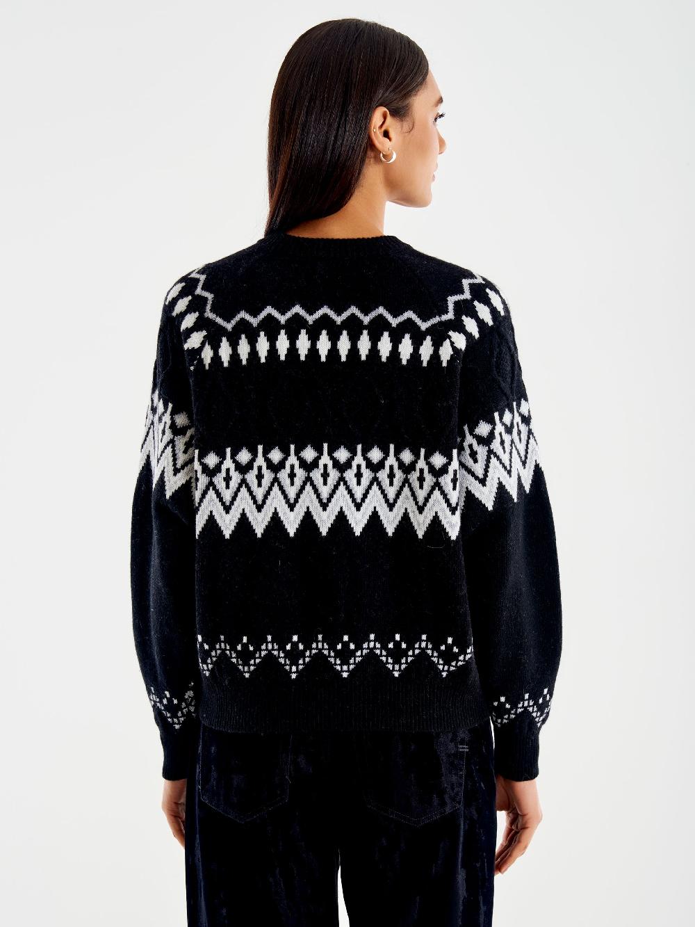 Vicolo Pull Jaquard in Maglia Nero Offerta