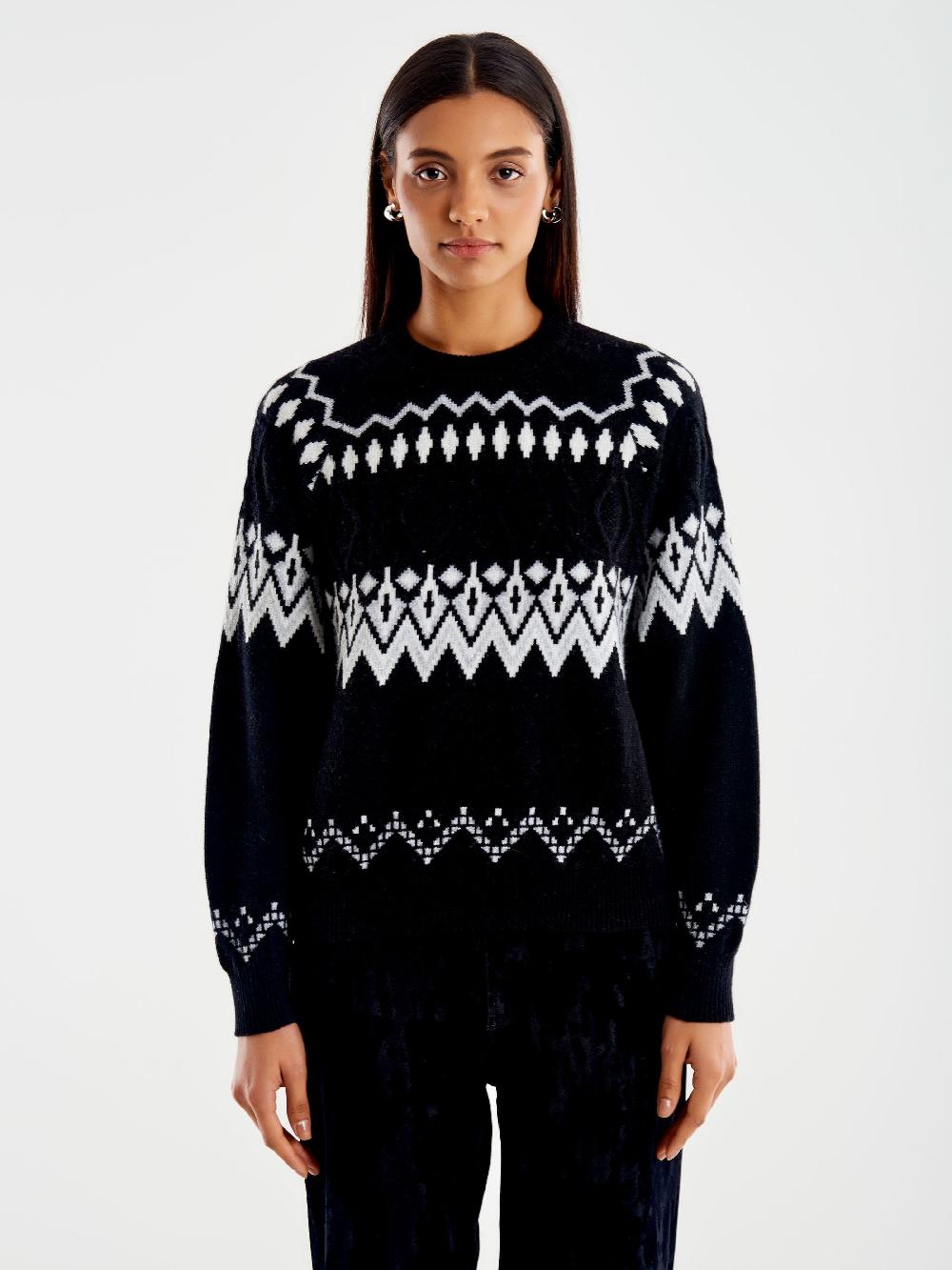 Vicolo Pull Jaquard in Maglia Nero Offerta