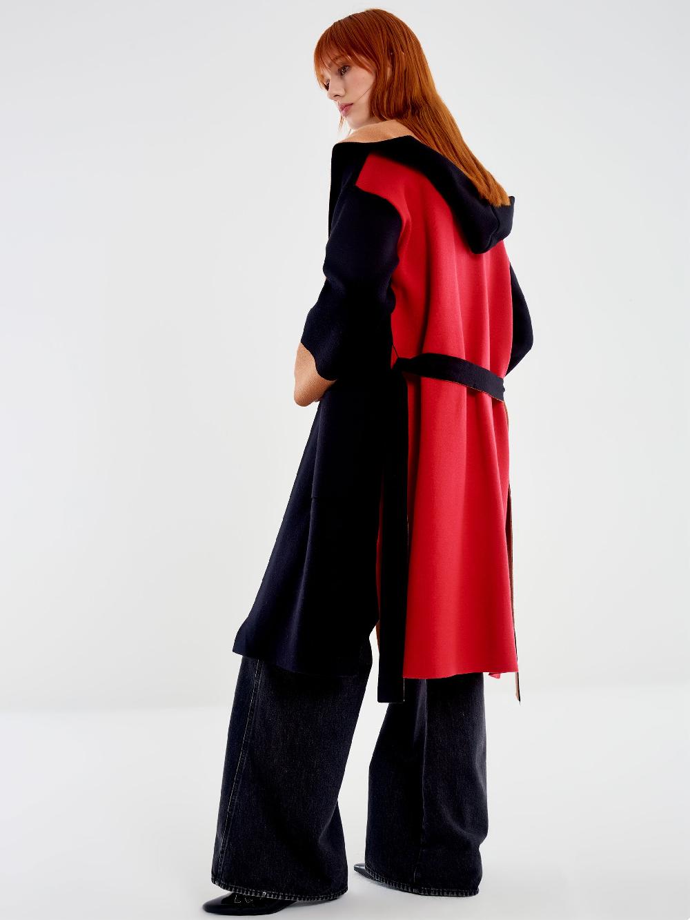 Vicolo Cappotto in Maglia Color Block con Cappuccio Nero I Più Venduti