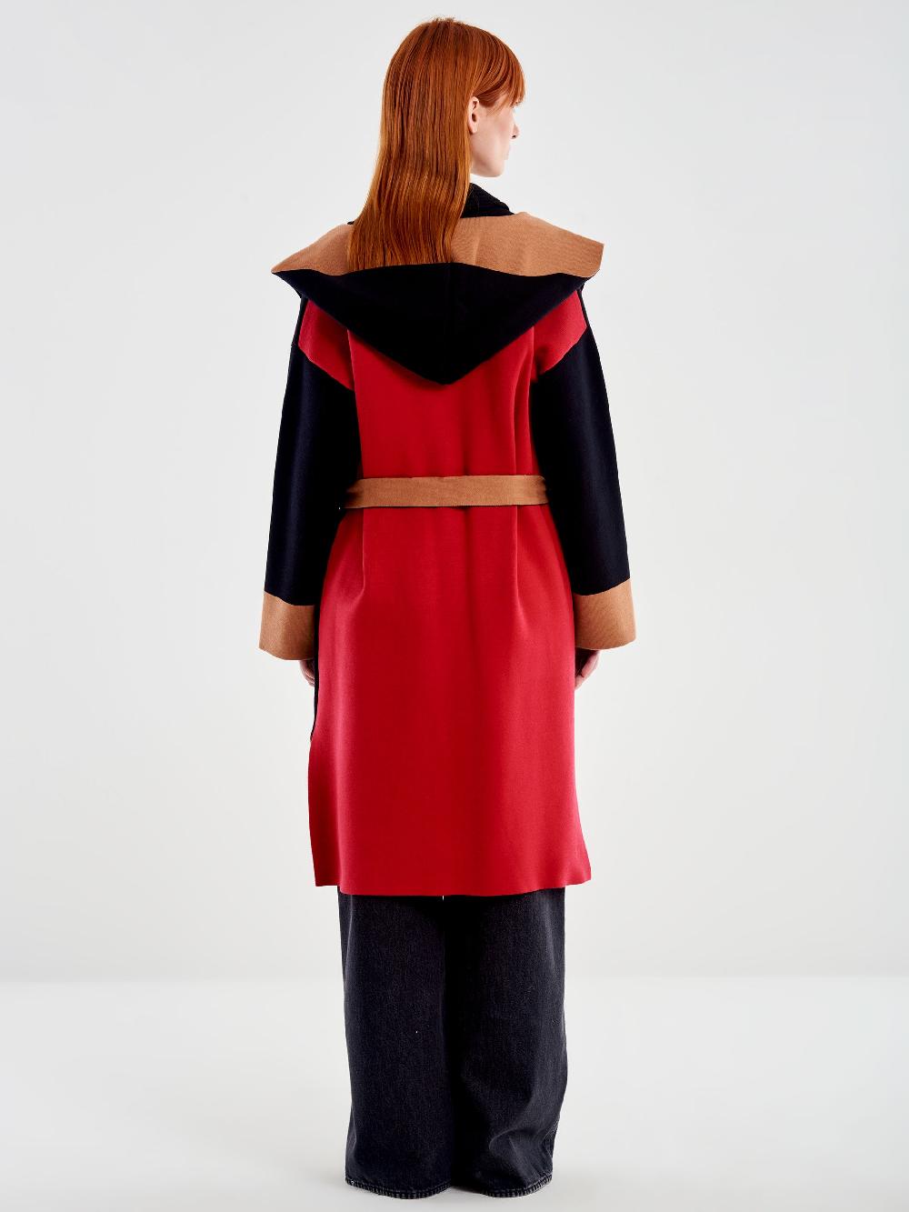 Vicolo Cappotto in Maglia Color Block con Cappuccio Nero I Più Venduti