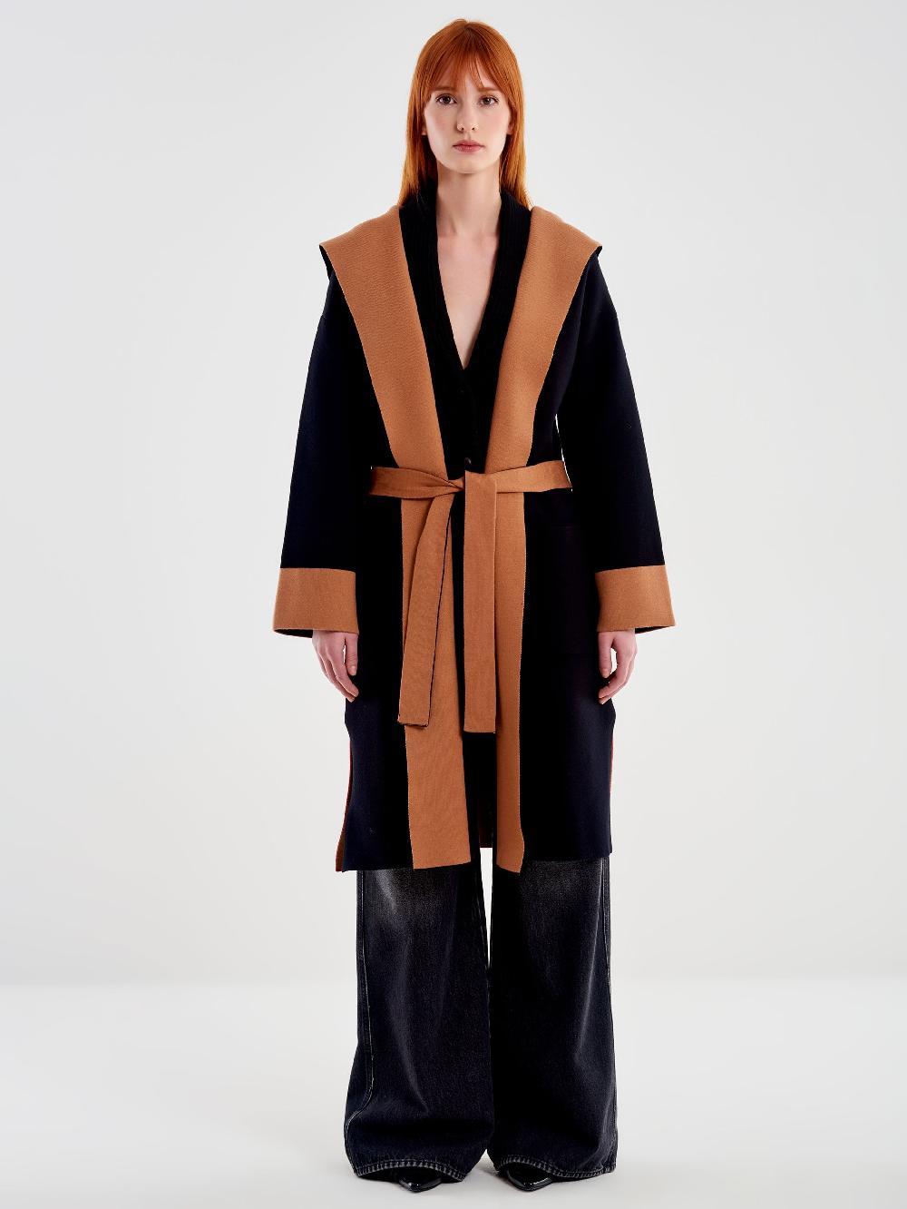 Vicolo Cappotto in Maglia Color Block con Cappuccio Nero I Più Venduti