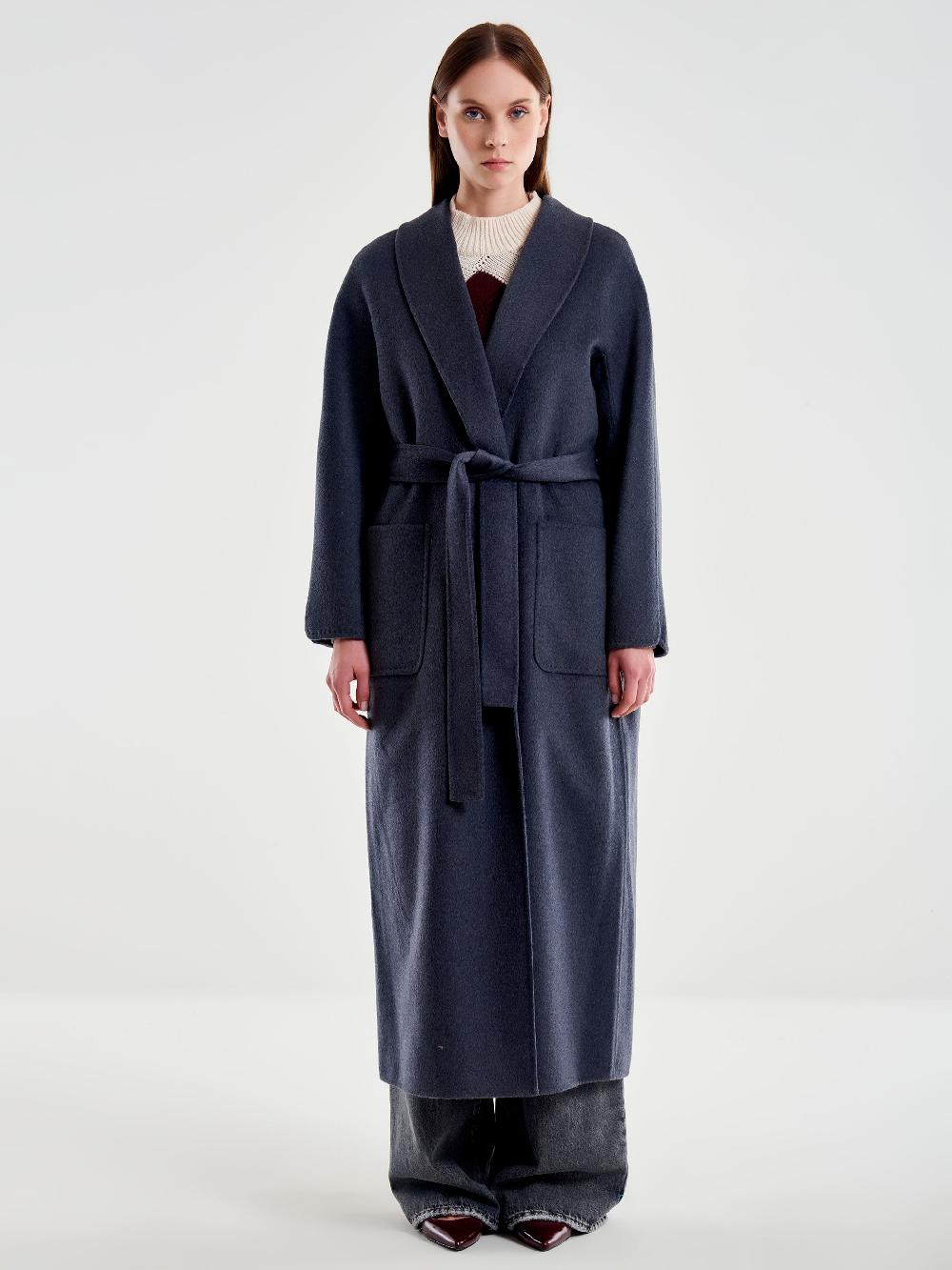 Vicolo Cappotto con Cintura Lungo Grigio Moda