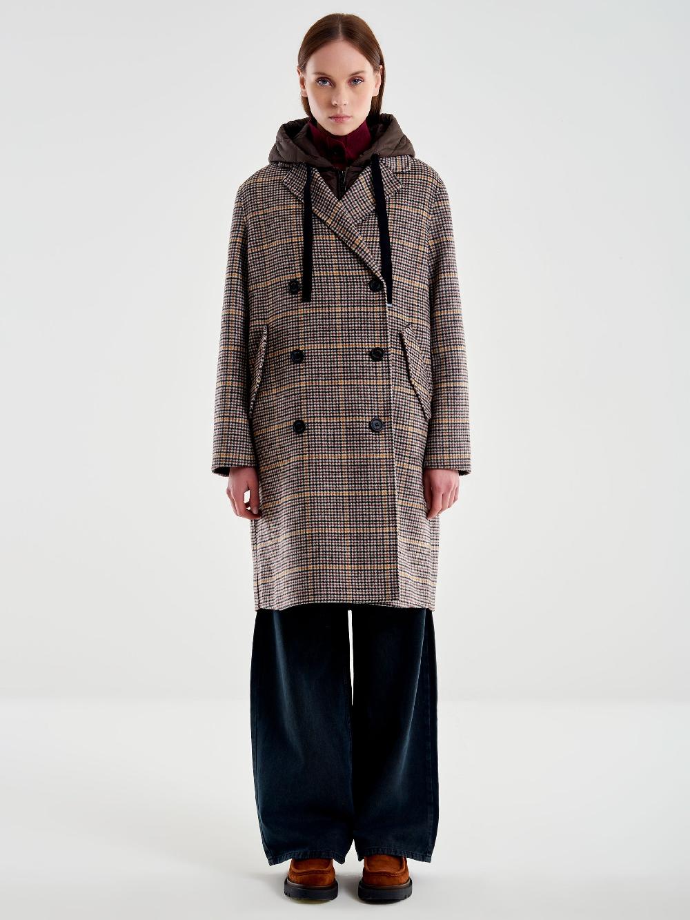 Vicolo Cappotto Check con Gilet Imbottito Beige 2025