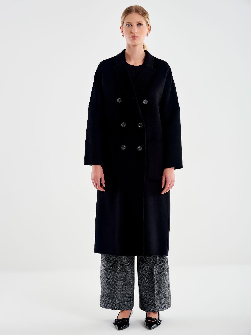 Vicolo Cappotto Doppiopetto Basic Lungo Nero 2025