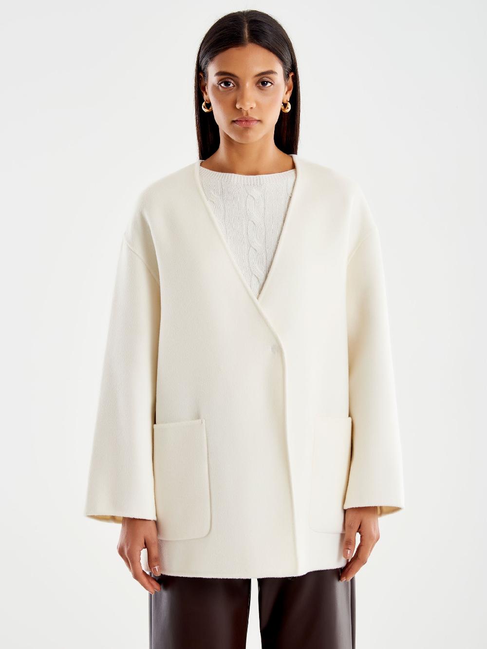 Vicolo Cappotto Corto Scollo a V Bianco Qualità