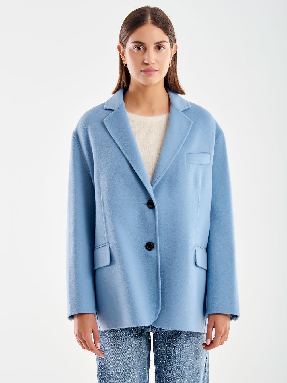 Vicolo Giacca Oversized Misto Lana Azzurro Vendita