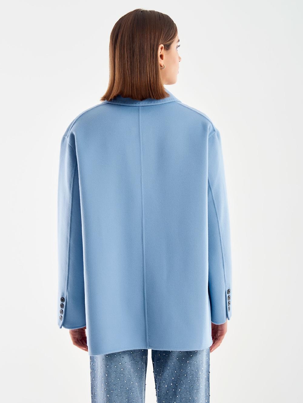 Vicolo Giacca Oversized Misto Lana Azzurro Vendita