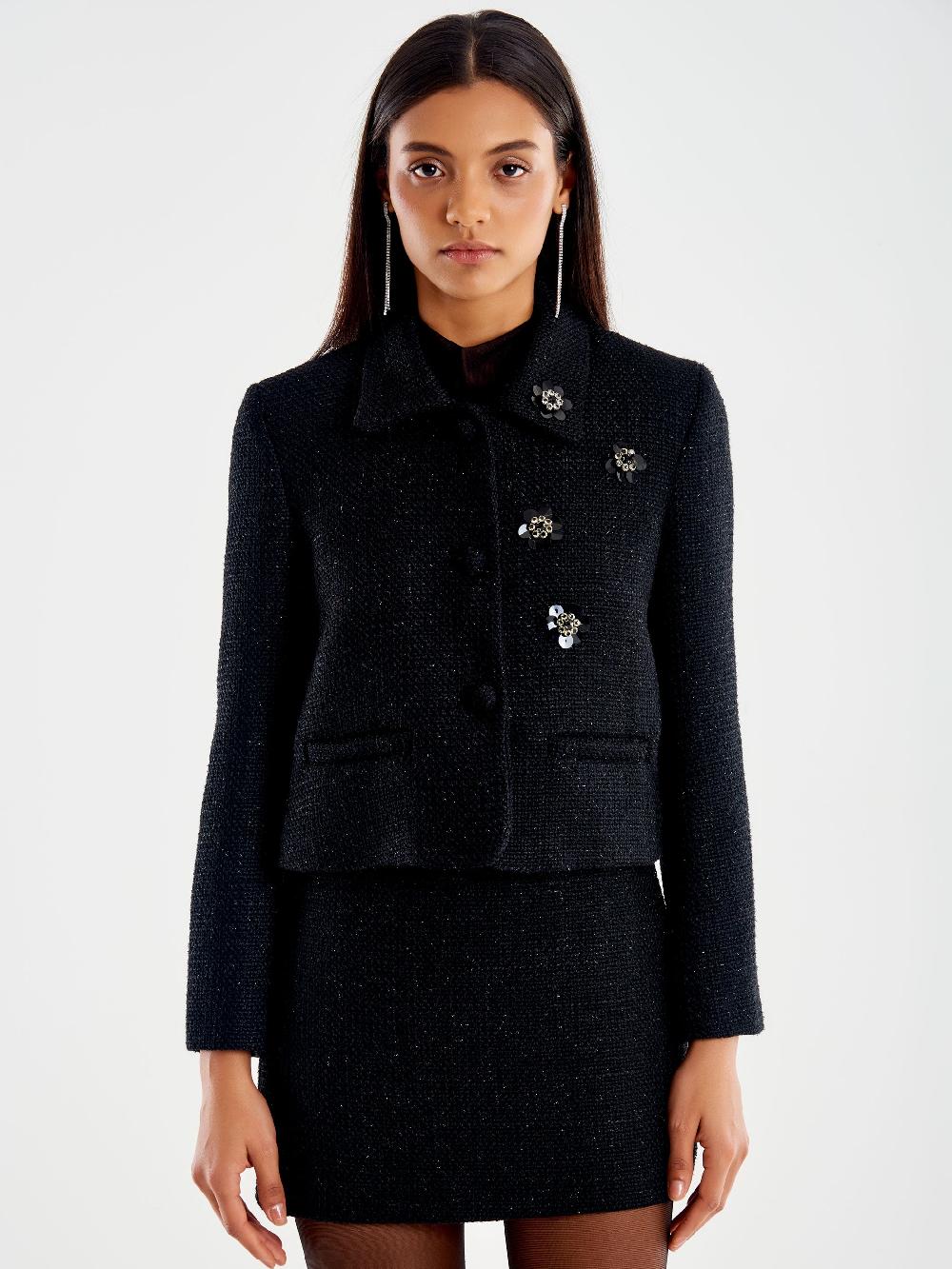 Vicolo Blazer Lamè Cropped Nero Promozione