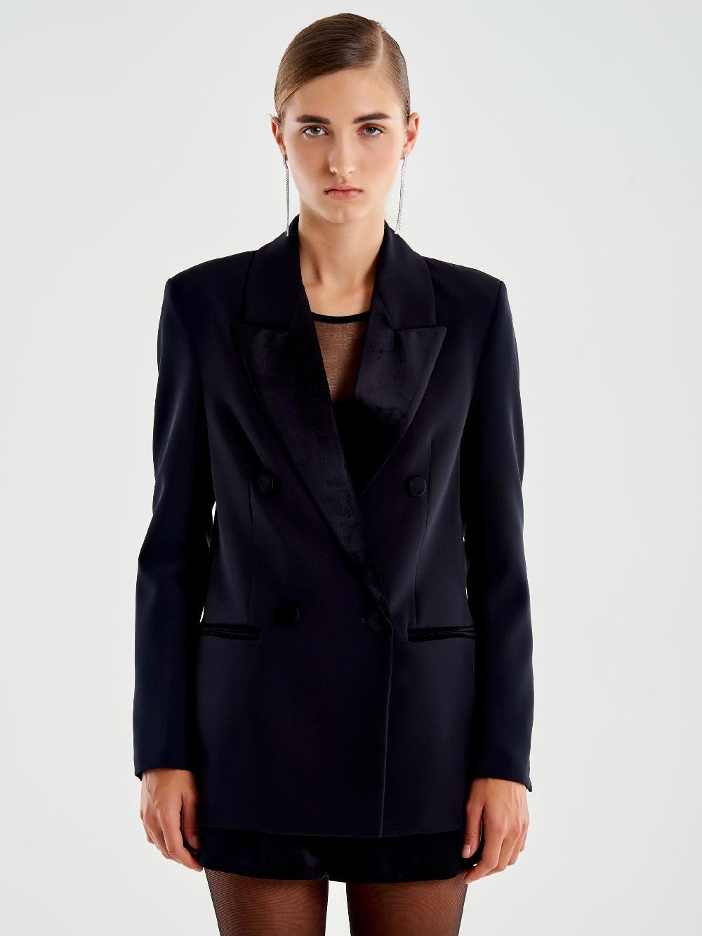 Vicolo Blazer Dettagli Velluto Doppiopetto Nero Pezzi Unici