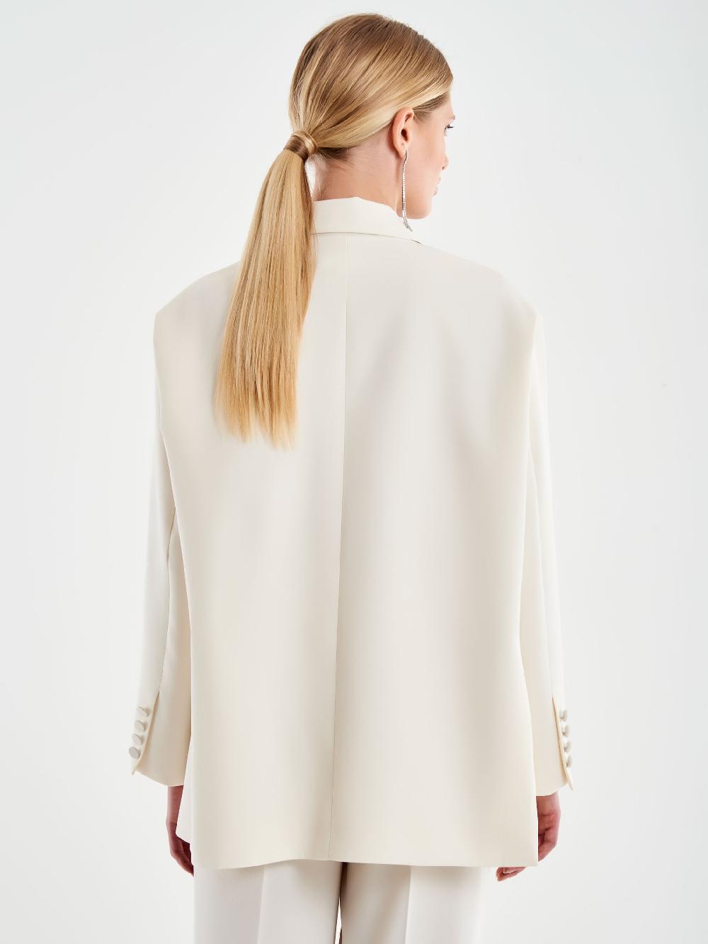 Vicolo Blazer Oversized con Revers a Contrasto Bianco Soddisfazione Garantita