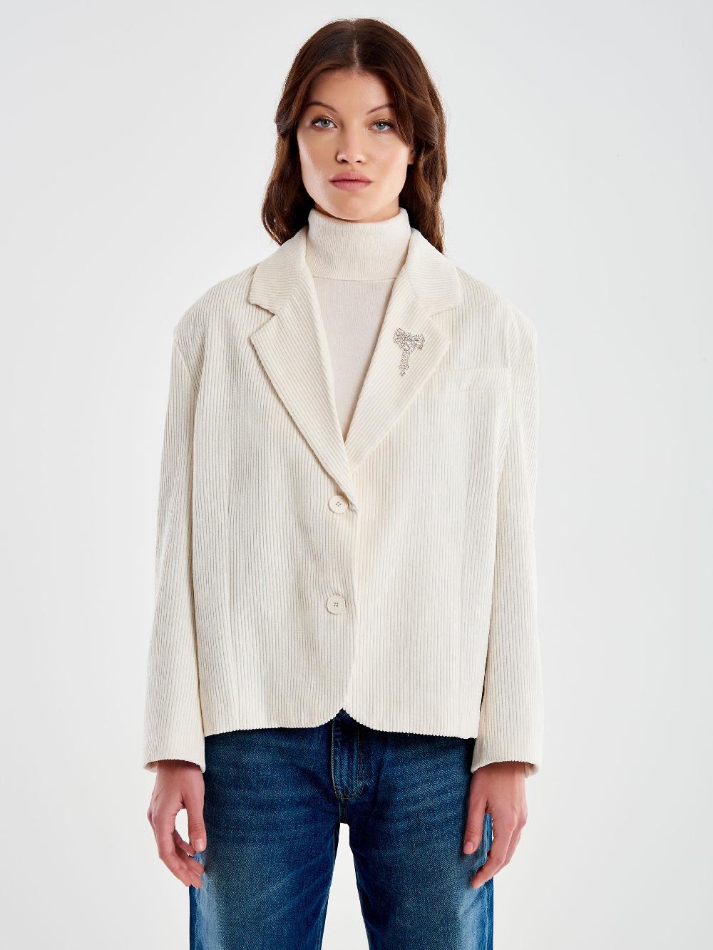 Vicolo Giacca Oversized Cropped Velluto Bianco Qualità Garantita