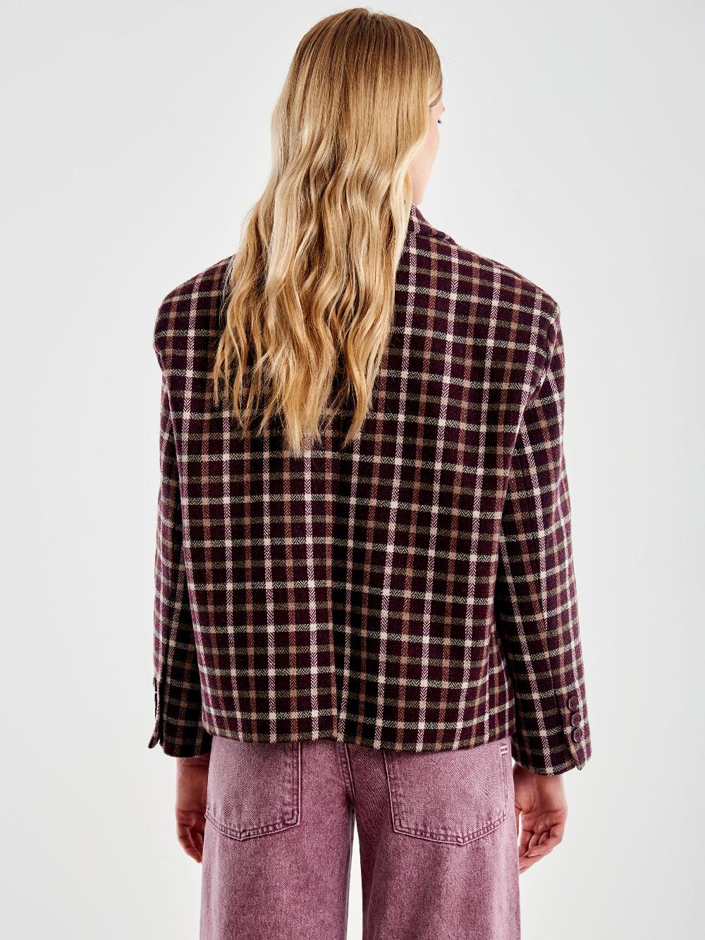 Vicolo Giacca Oversized Cropped a Quadri Bordeaux Consegna Veloce