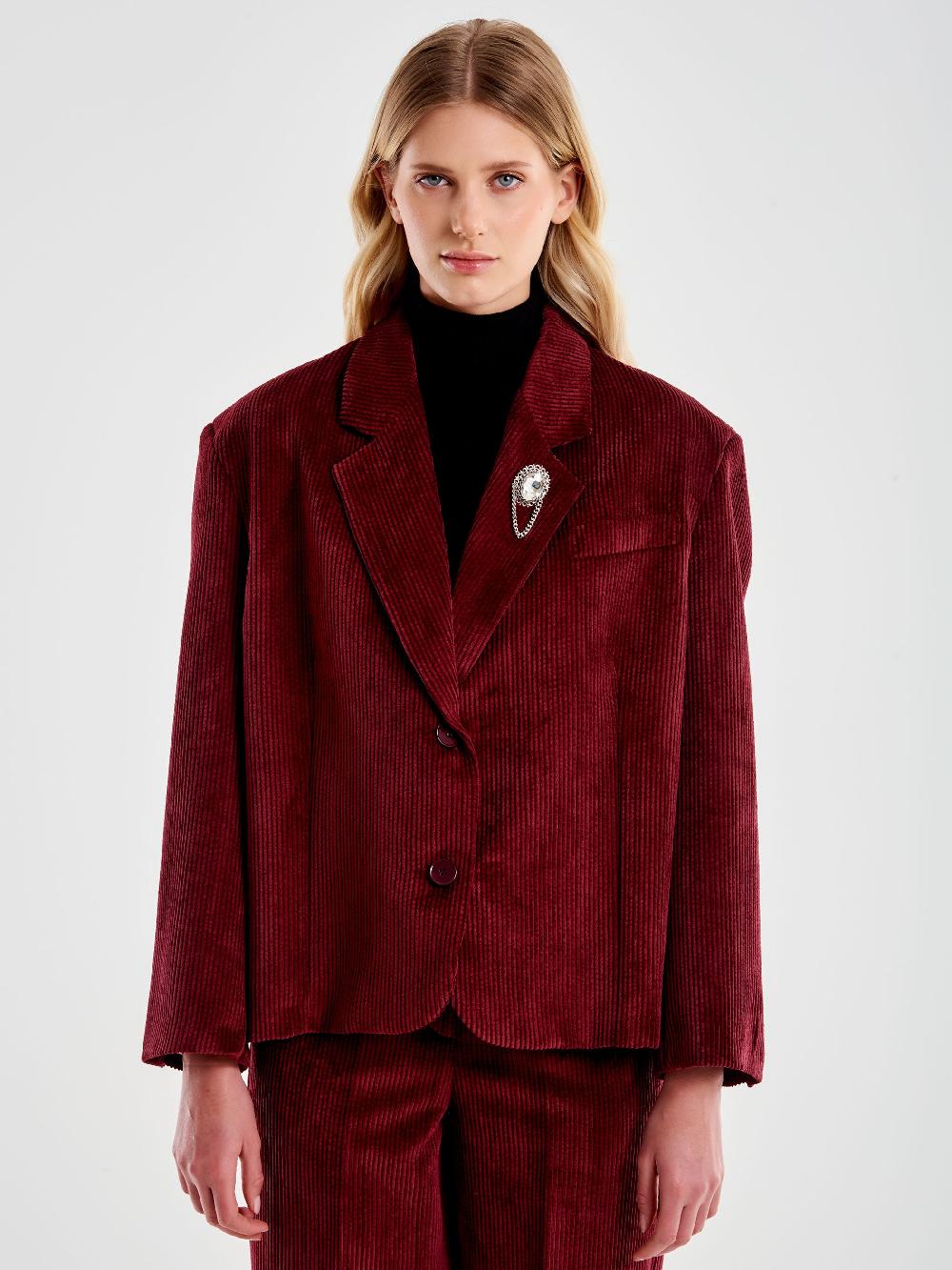 Vicolo Giacca Oversized Cropped in Velluto Bordeaux Fino Al -60%
