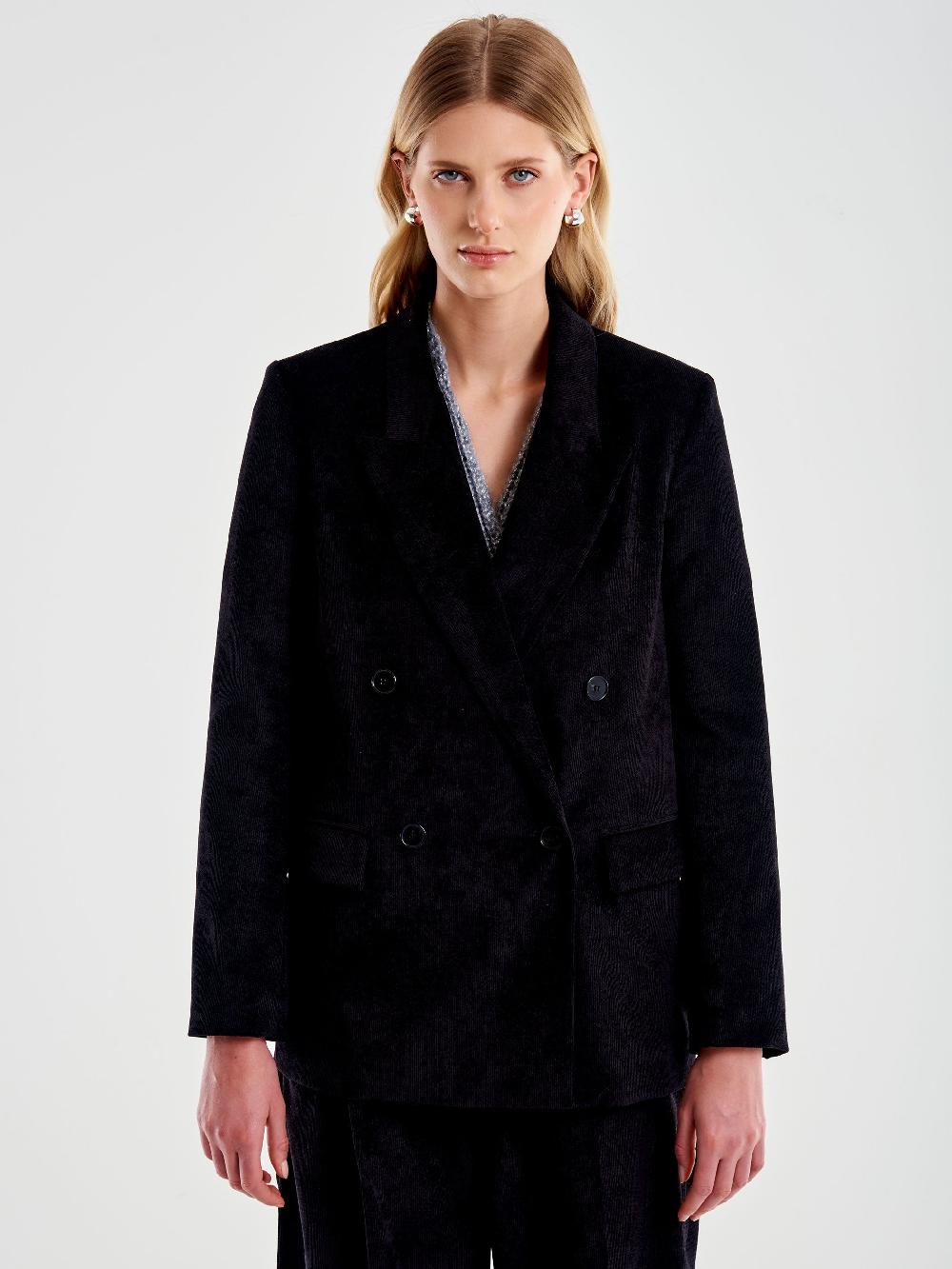 Vicolo Blazer in Velluto Doppiopetto Nero Affare Del Giorno