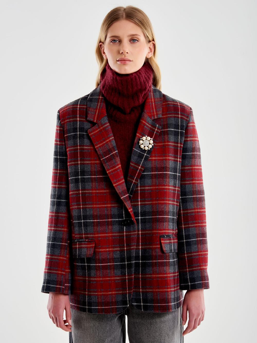 Vicolo Blazer Doppiopetto Over Spilla Quadri Bordeaux Convenienza