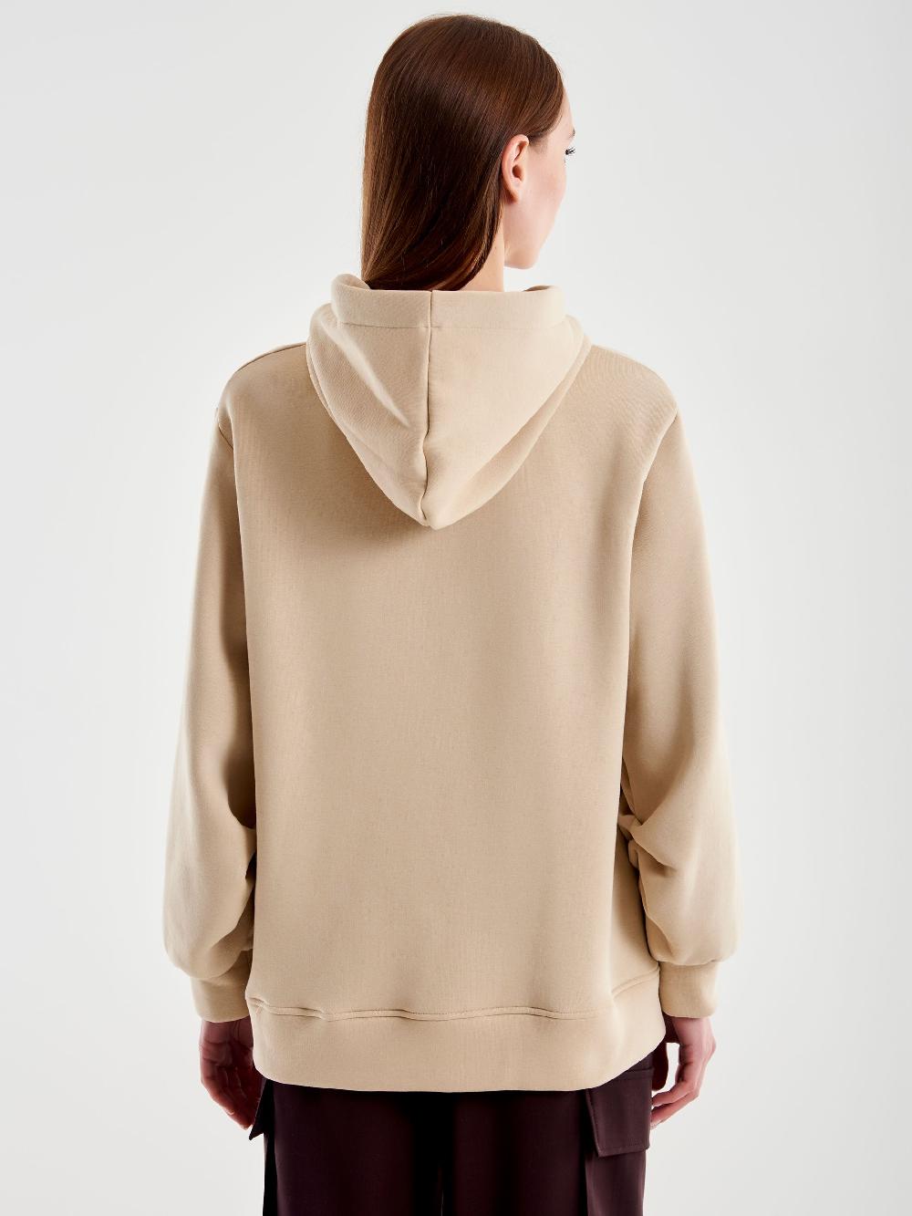 Vicolo Felpa Over con Cappuccio e Ricamo Beige Sconto