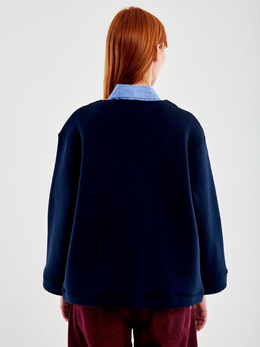 Vicolo Cardigan in Felpa con Patch Blu Comprane uno, ottenene uno gratis