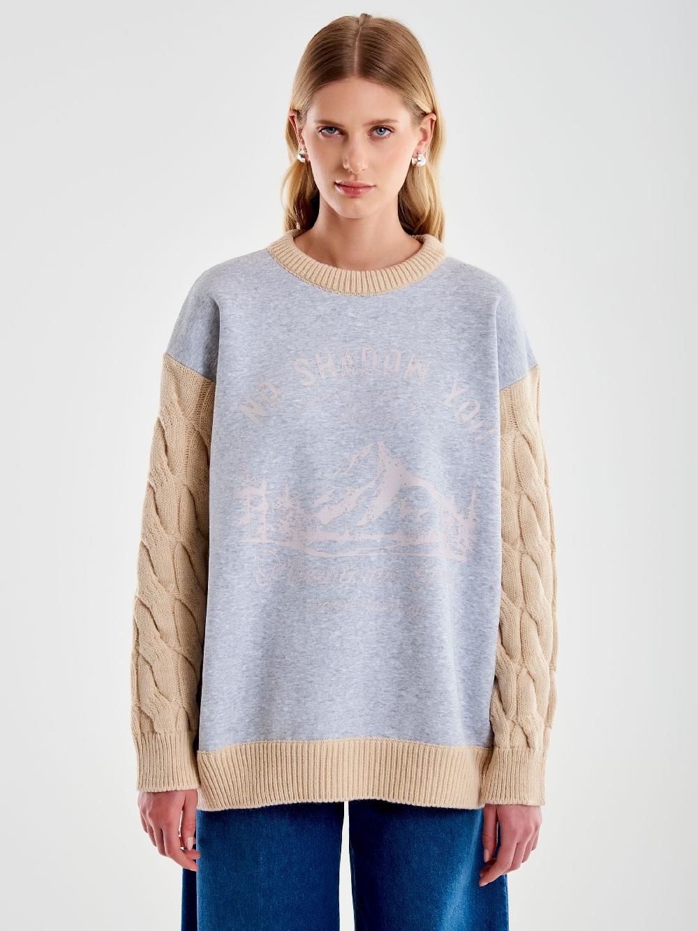 Vicolo Felpa con Dettagli in Maglia Grigio Saldi