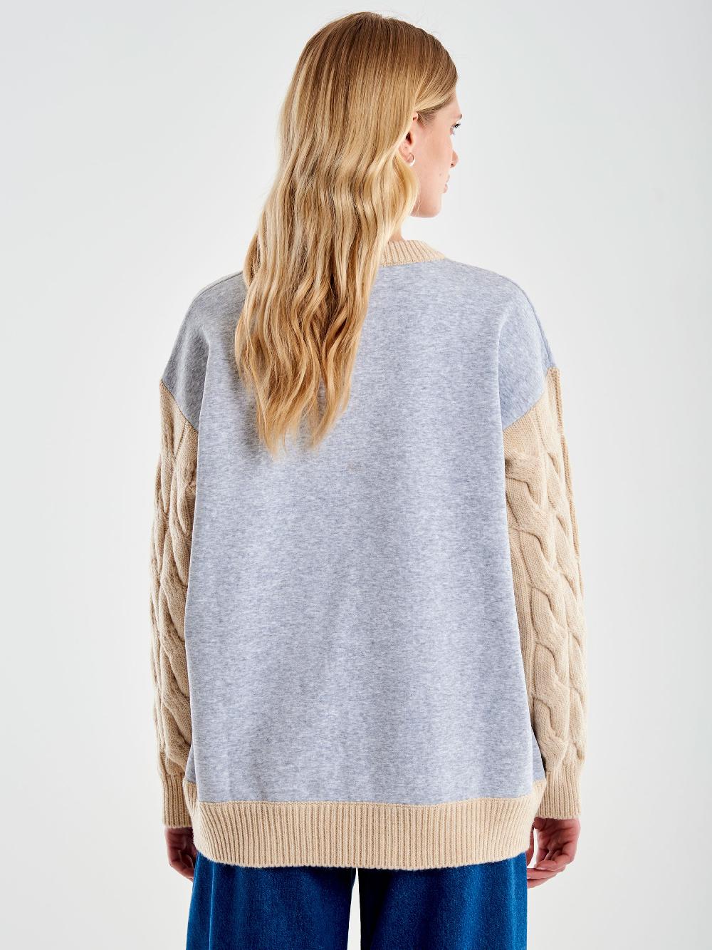 Vicolo Felpa con Dettagli in Maglia Grigio Saldi