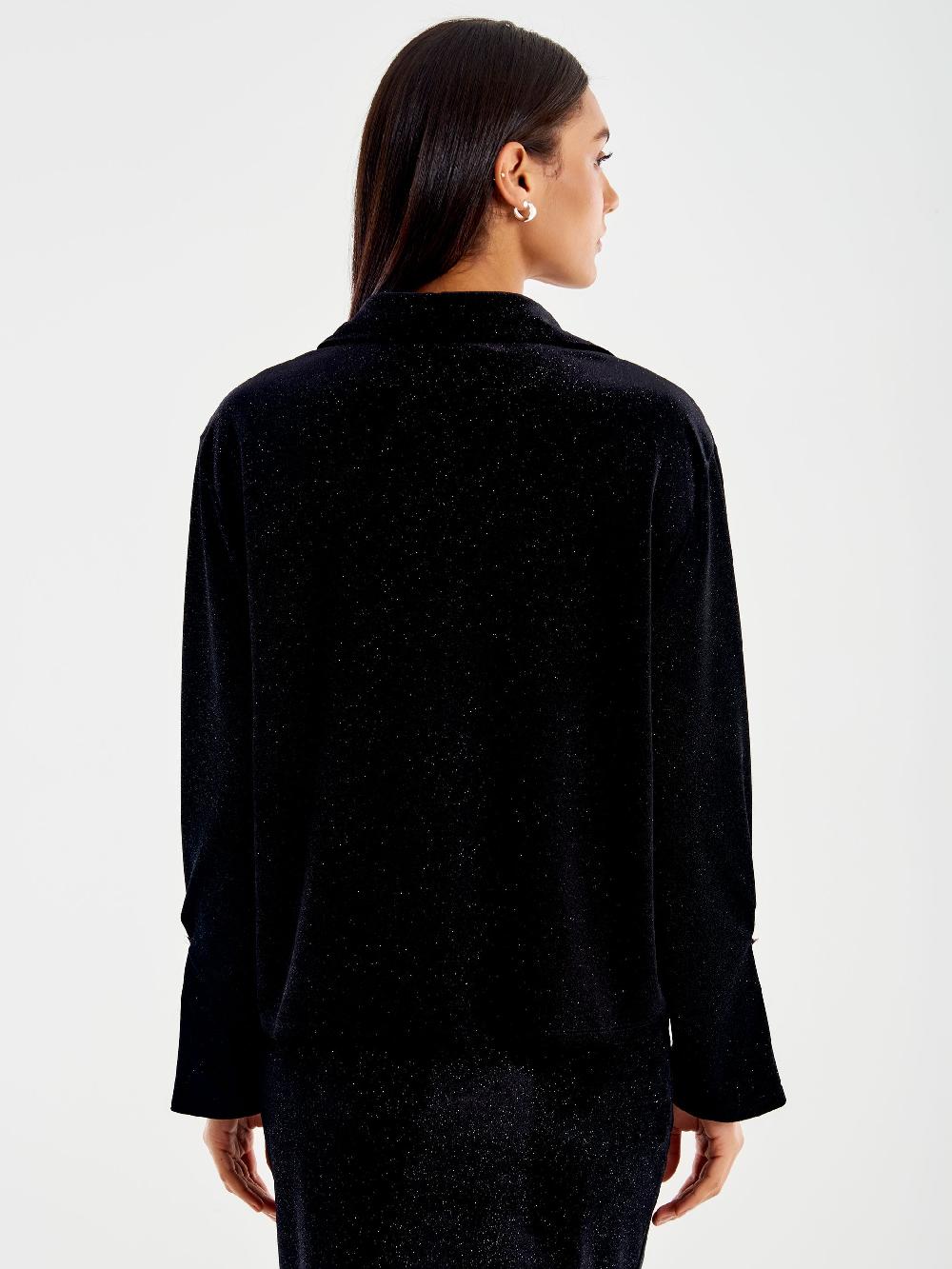 Vicolo Camicia in Ciniglia con Glitter Nero Vendita Calda