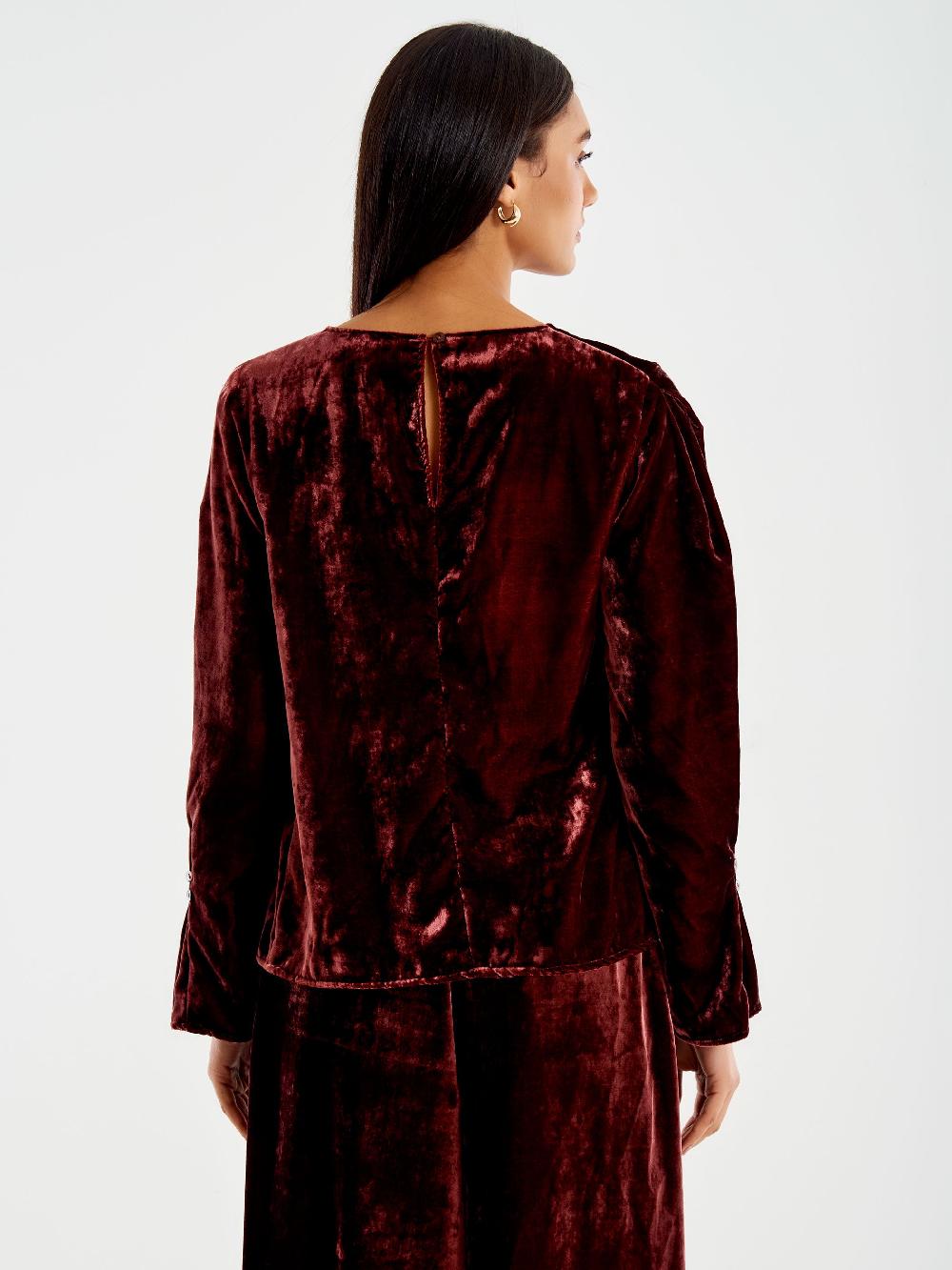 Vicolo Blusa Girocollo Velluto Bordeaux Vendita Economica