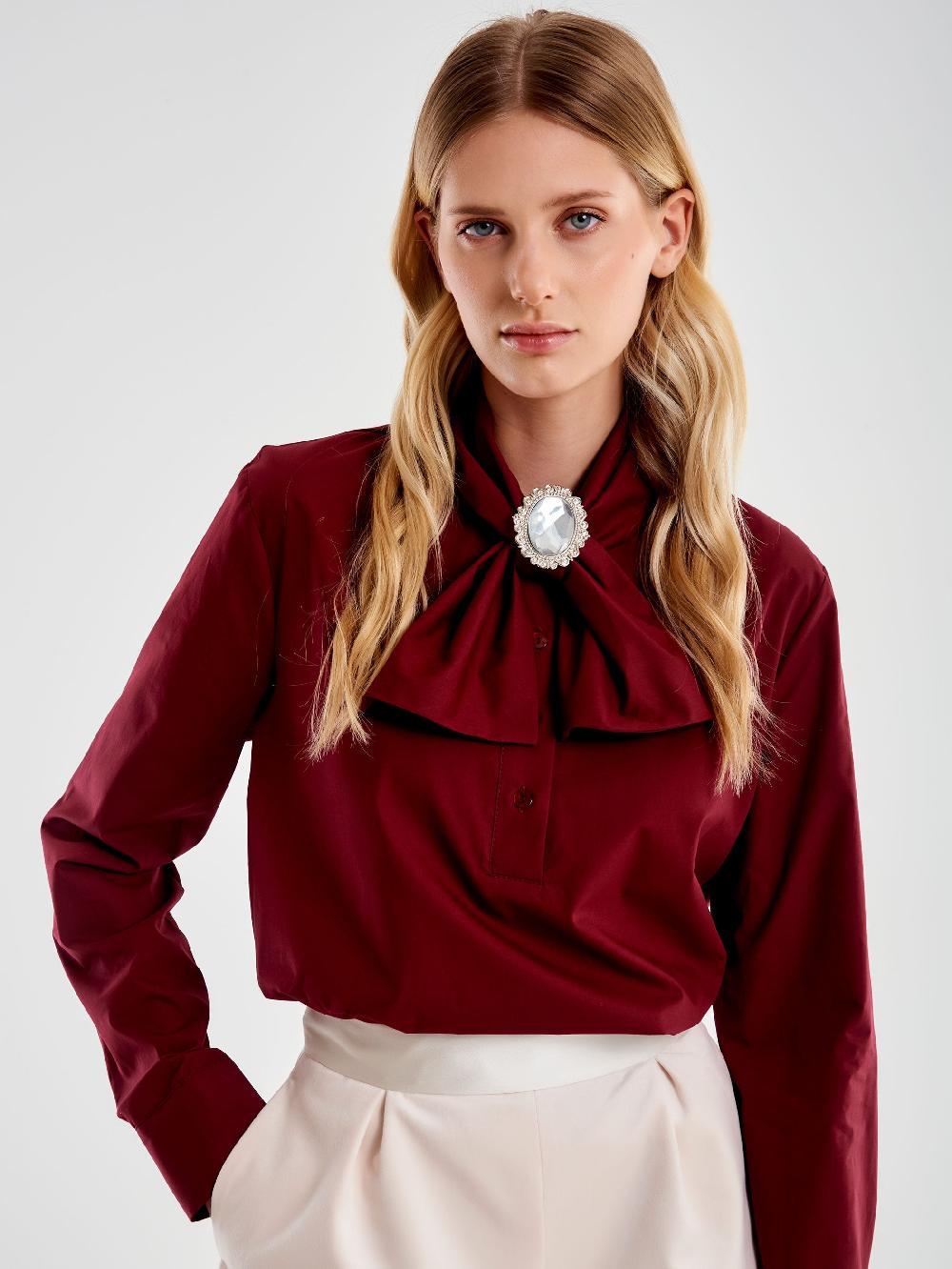 Vicolo Camicia con Fiocco e Cabochon Bordeaux Vendite Flash