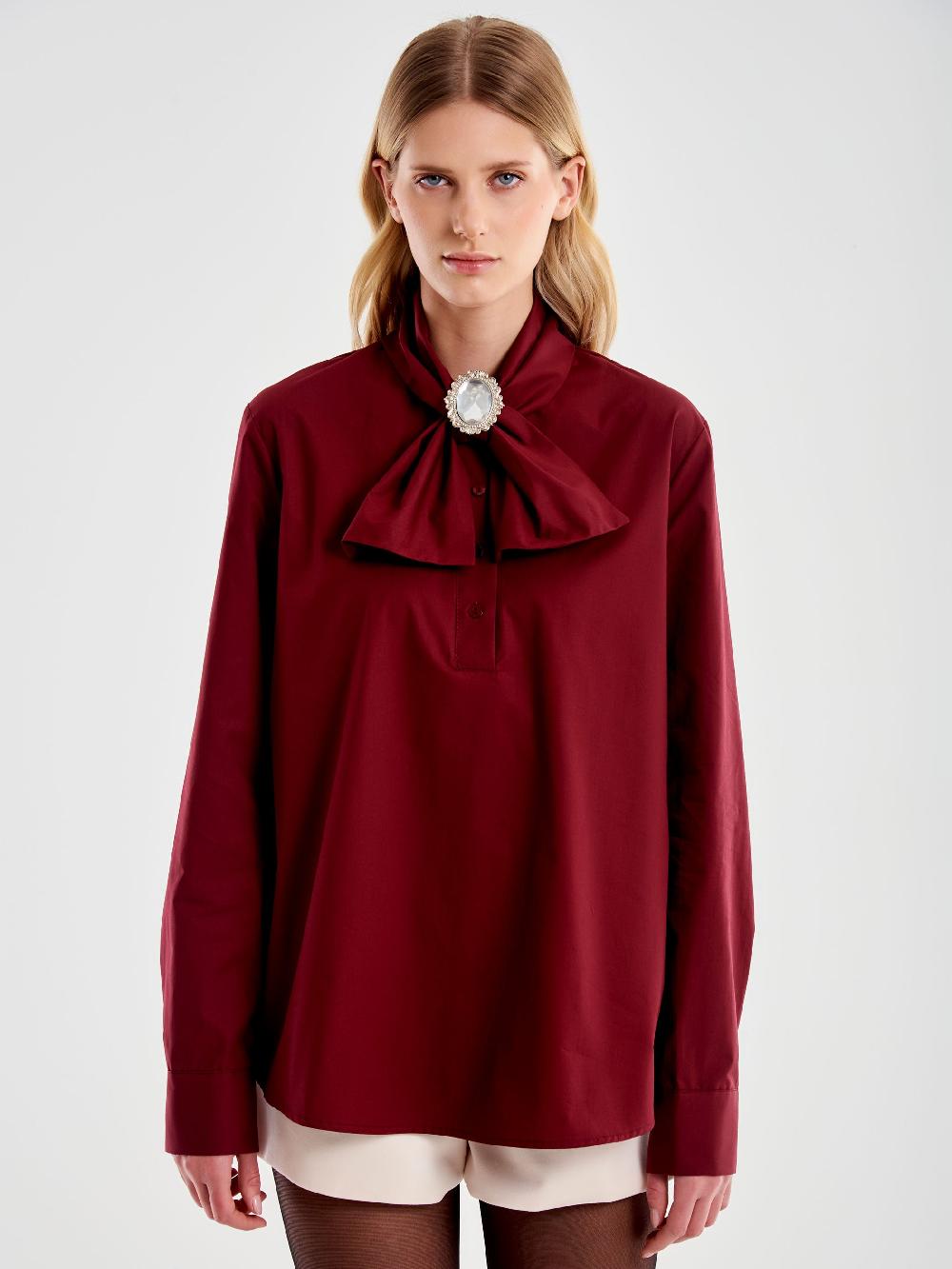 Vicolo Camicia con Fiocco e Cabochon Bordeaux Vendite Flash