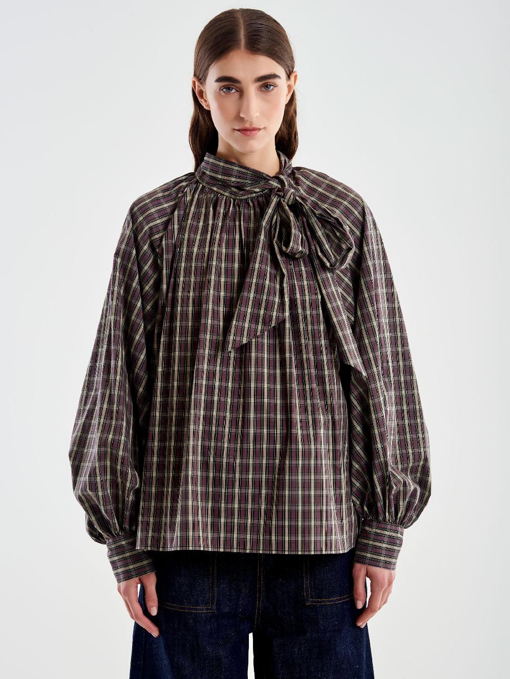 Vicolo Camicia Over Quadri con Fiocco Beige Italy