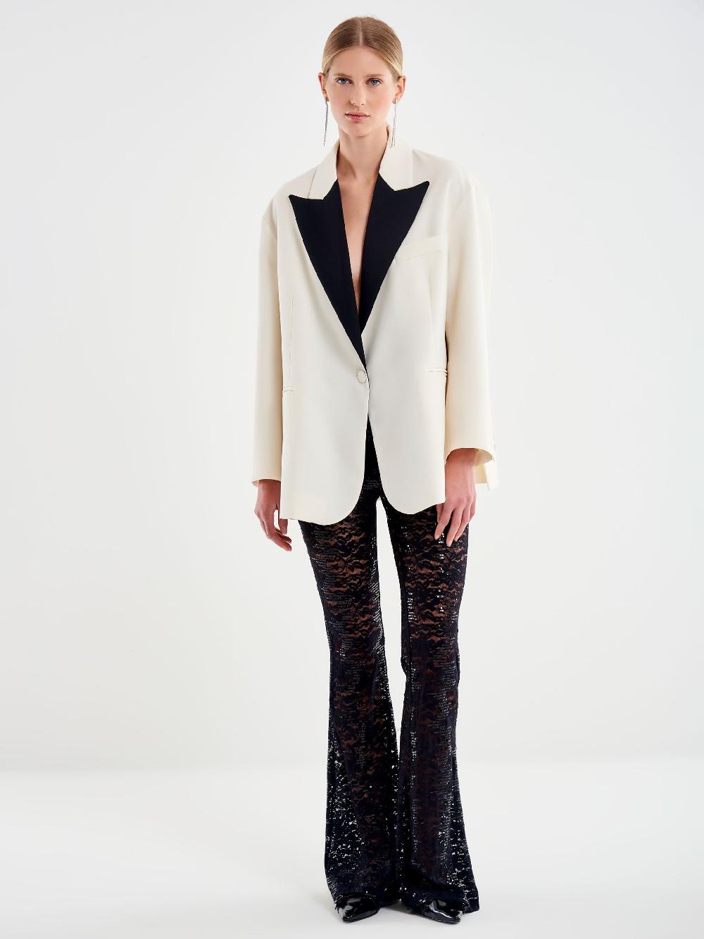 Vicolo Pantalone Ampio In Pizzo e Paillettes Nero Vendita