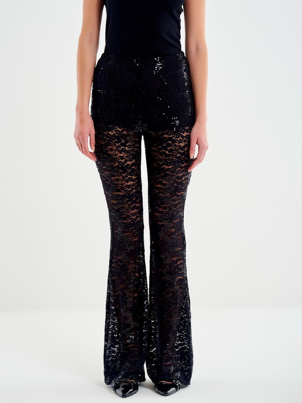 Vicolo Pantalone Ampio In Pizzo e Paillettes Nero Vendita