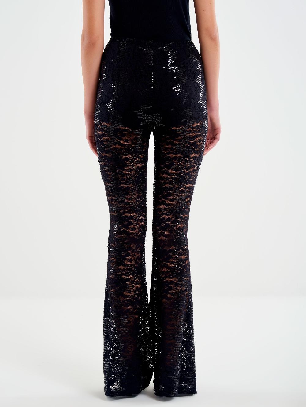 Vicolo Pantalone Ampio In Pizzo e Paillettes Nero Vendita