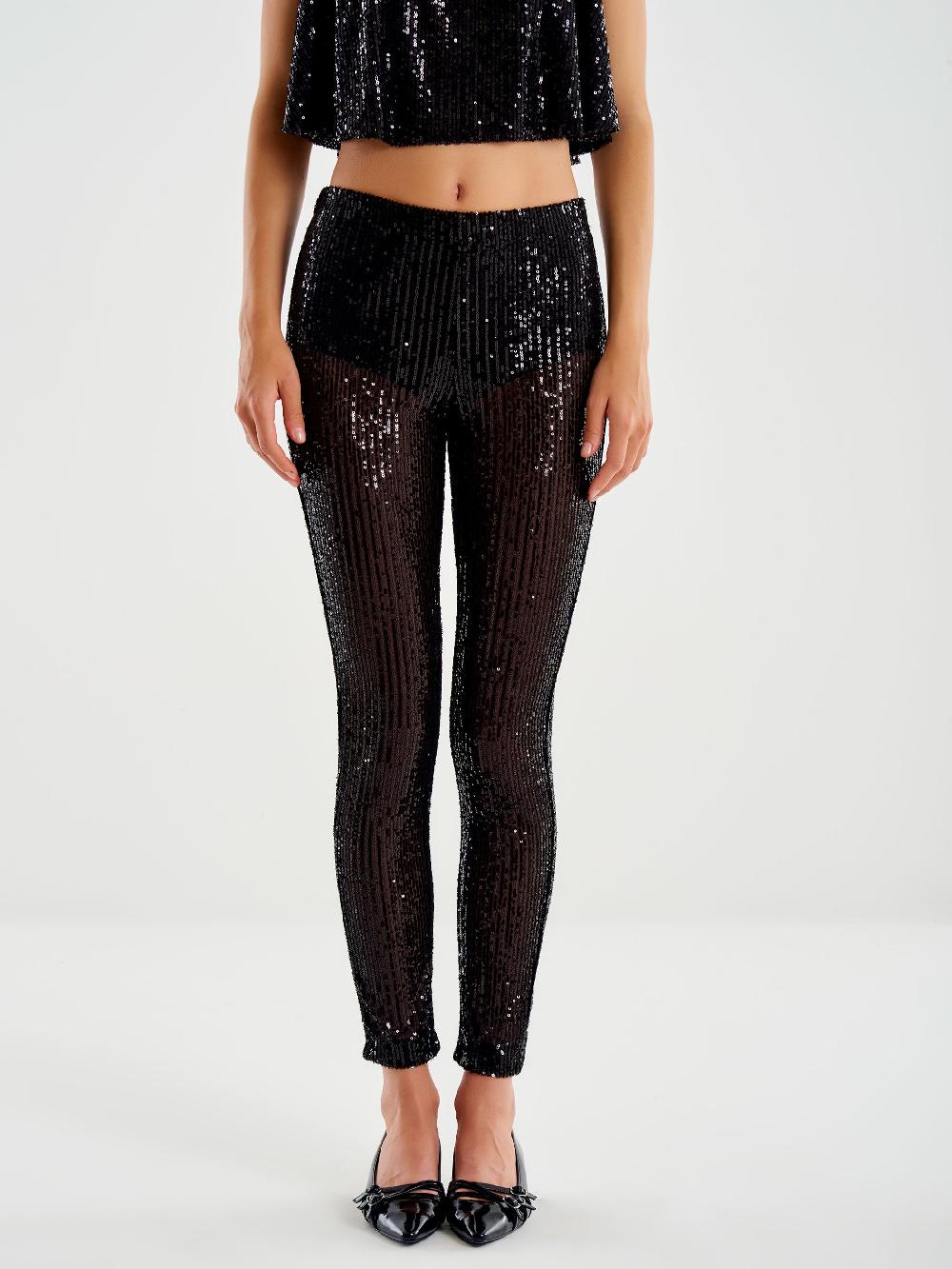 Vicolo Leggings in Paillettes Nero Promozione