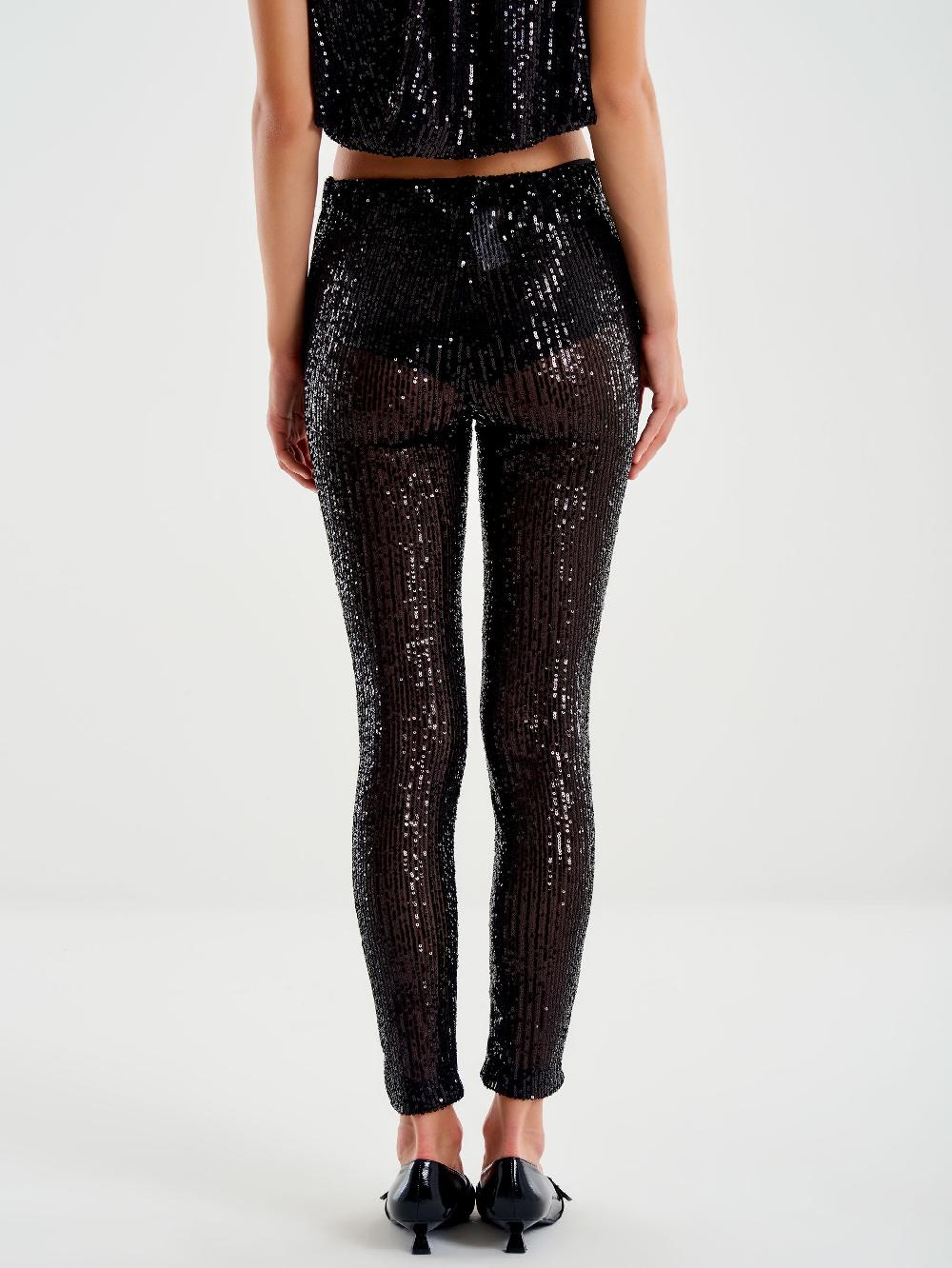 Vicolo Leggings in Paillettes Nero Promozione