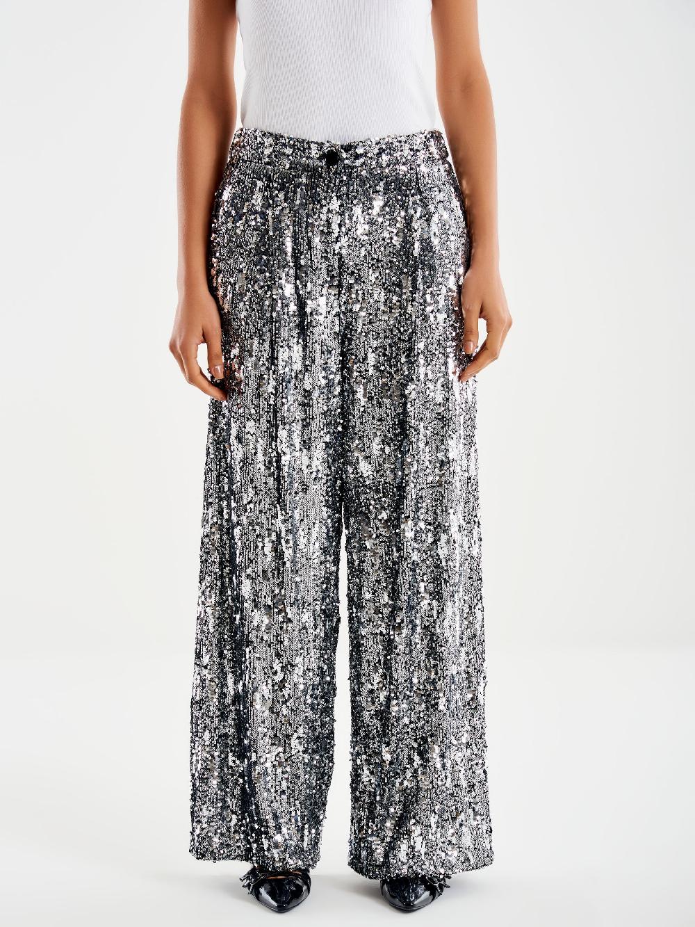 Vicolo Pantalone Ampio Paillettes Grigio Spedizione Gratuita