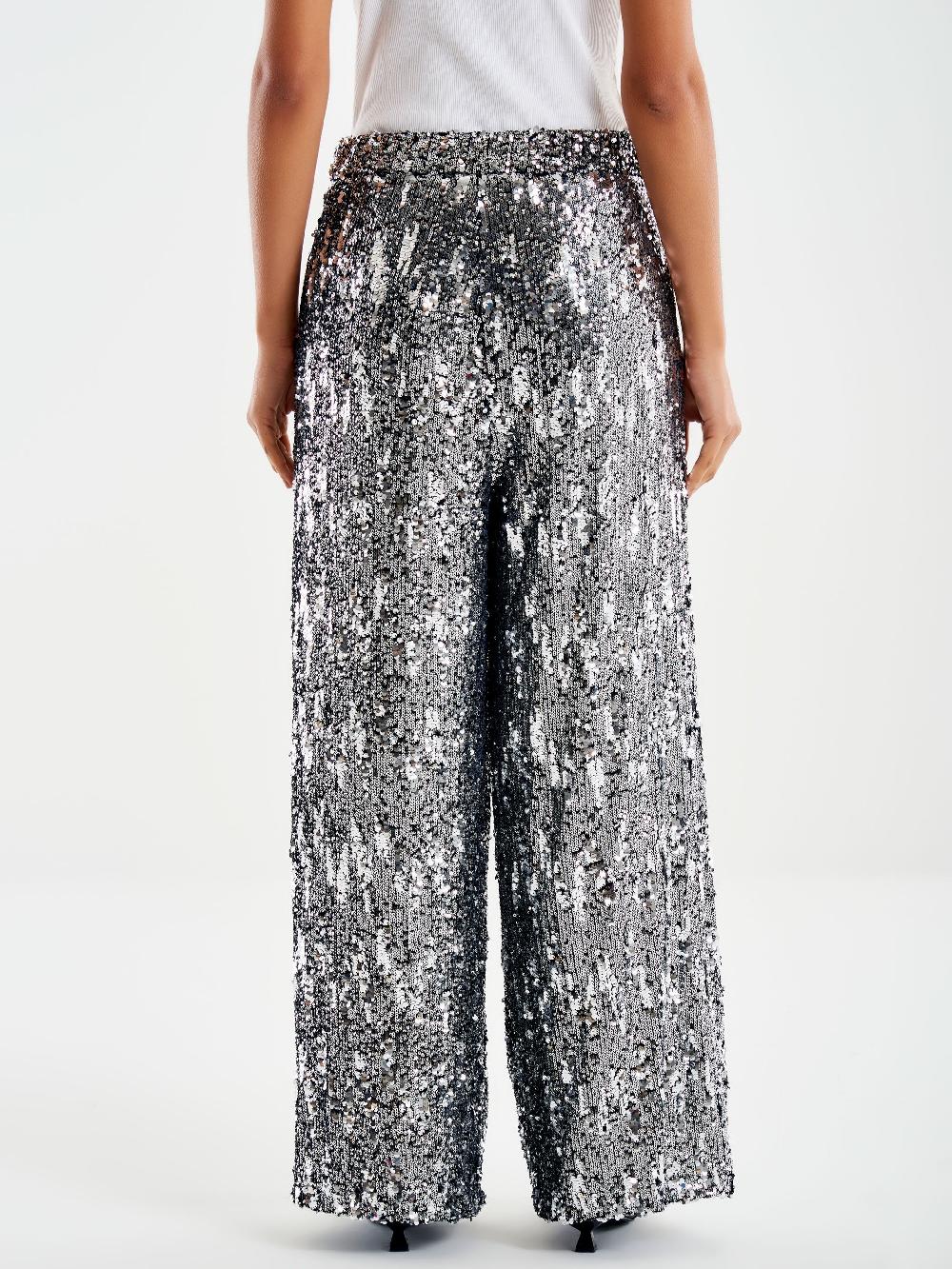 Vicolo Pantalone Ampio Paillettes Grigio Spedizione Gratuita