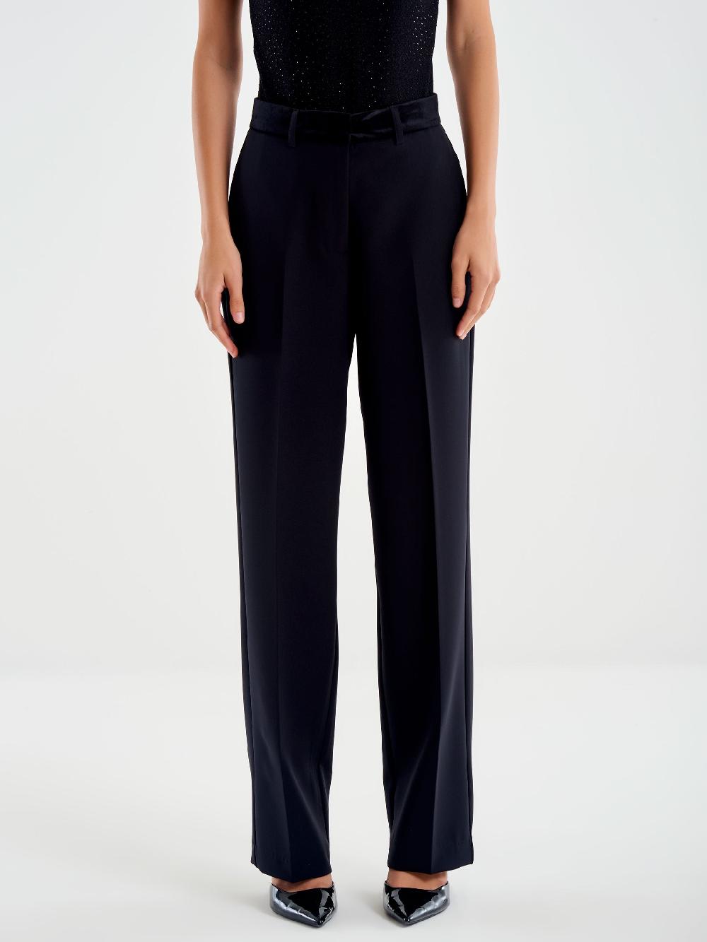 Vicolo Pantaloni Dettagli in Velluto Nero Soddisfazione Garantita