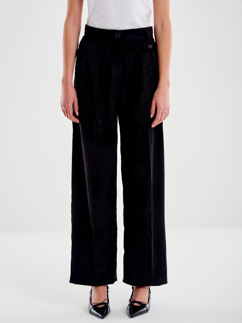 Vicolo Pantalone in Velluto a Coste Nero Acquista Ora
