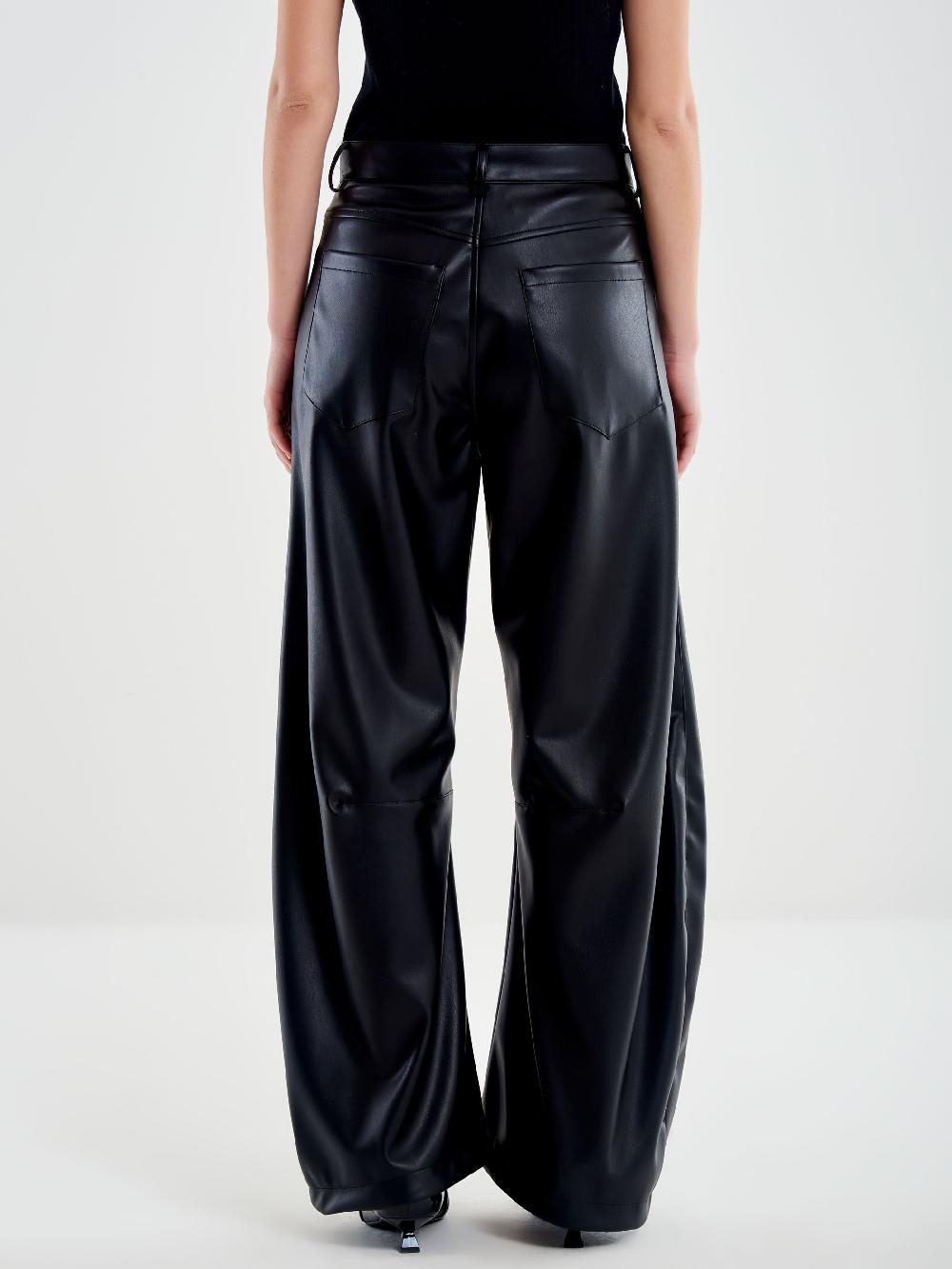 Vicolo Pantalone Ecopelle Loose Fit Nero Consegna Veloce