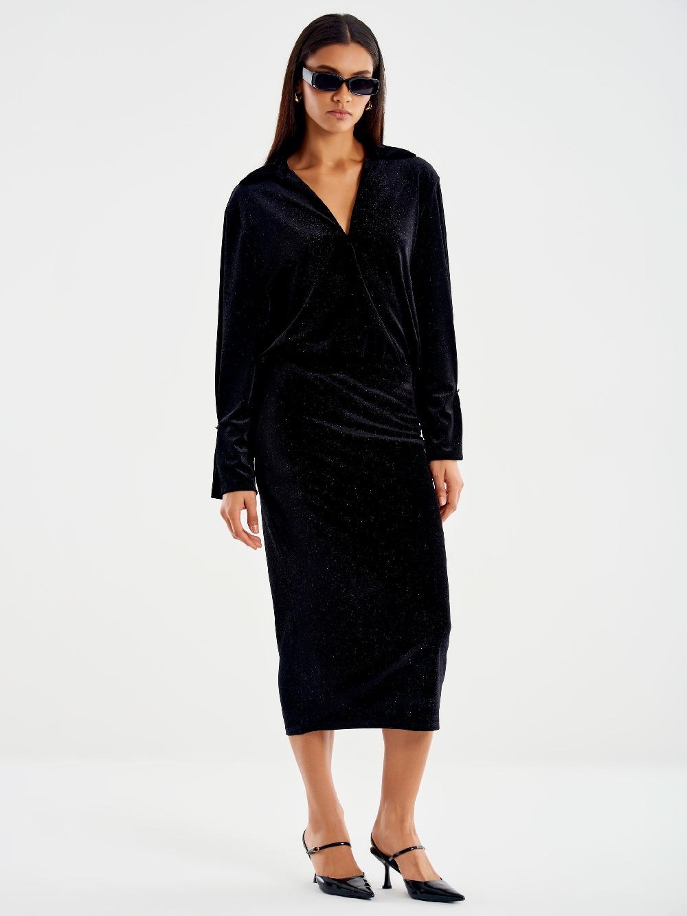 Vicolo Gonna Midi in Ciniglia Nero Sconto