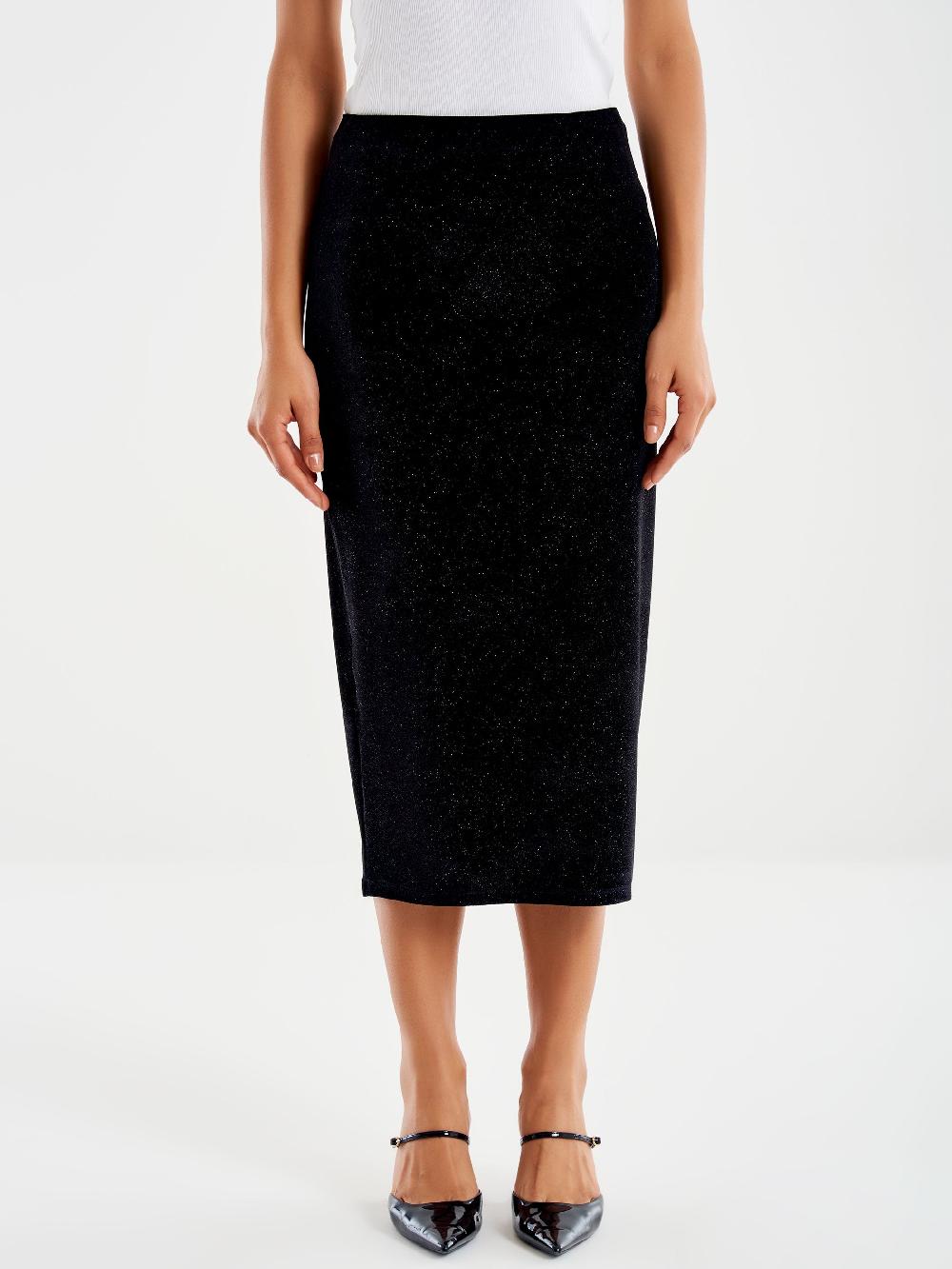 Vicolo Gonna Midi in Ciniglia Nero Sconto