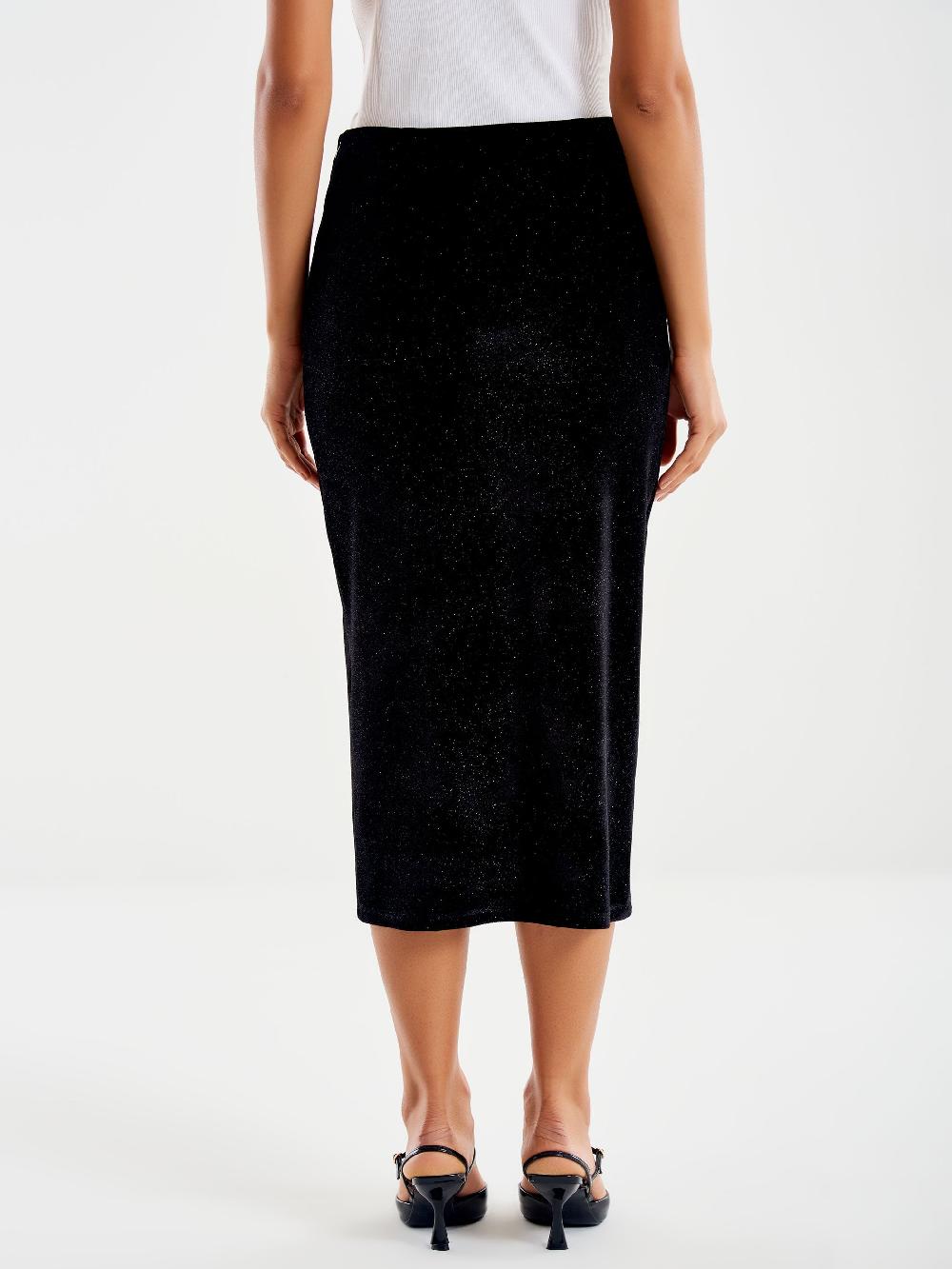 Vicolo Gonna Midi in Ciniglia Nero Sconto