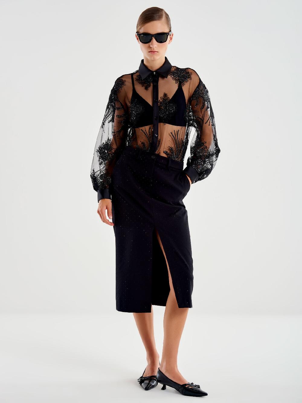 Vicolo Gonna Longuette con Spacco Frontale Nero Offerta