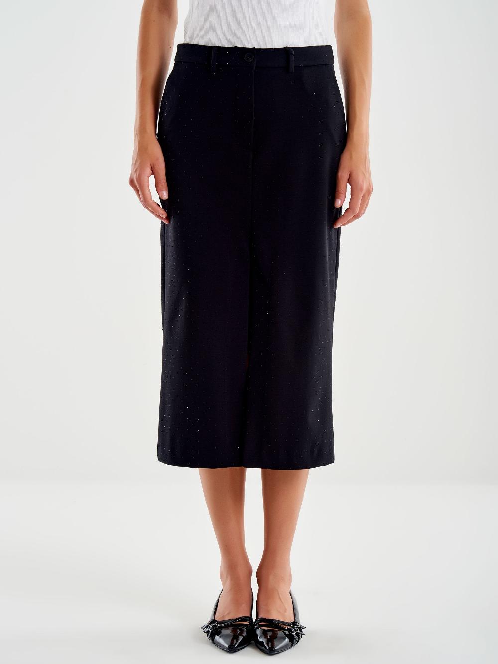Vicolo Gonna Longuette con Spacco Frontale Nero Offerta