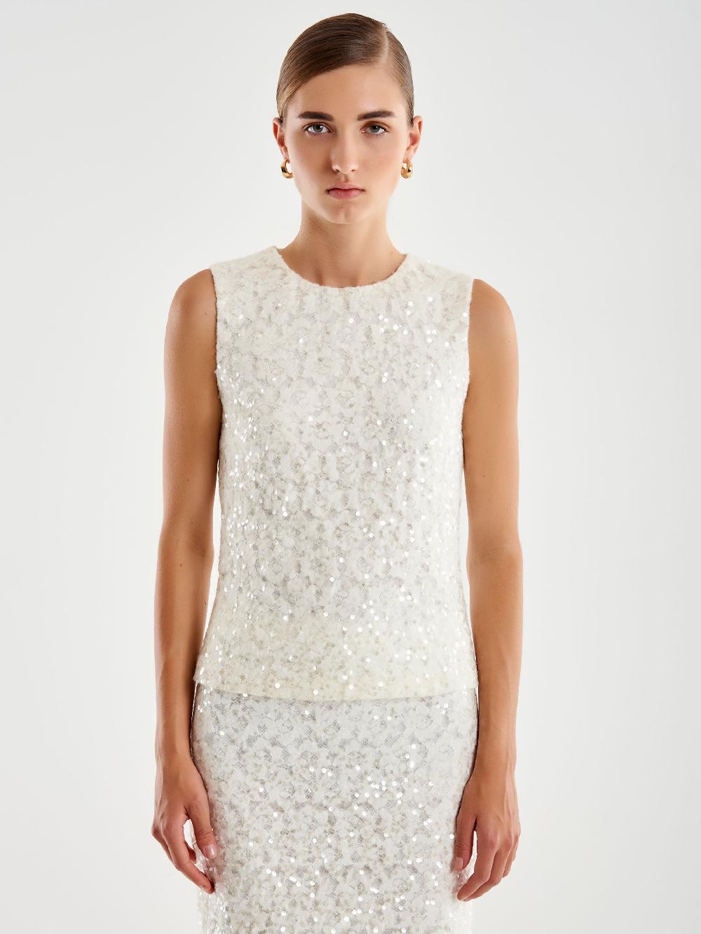 Vicolo Top in Pizzo e Paillettes Bianco Hotsell